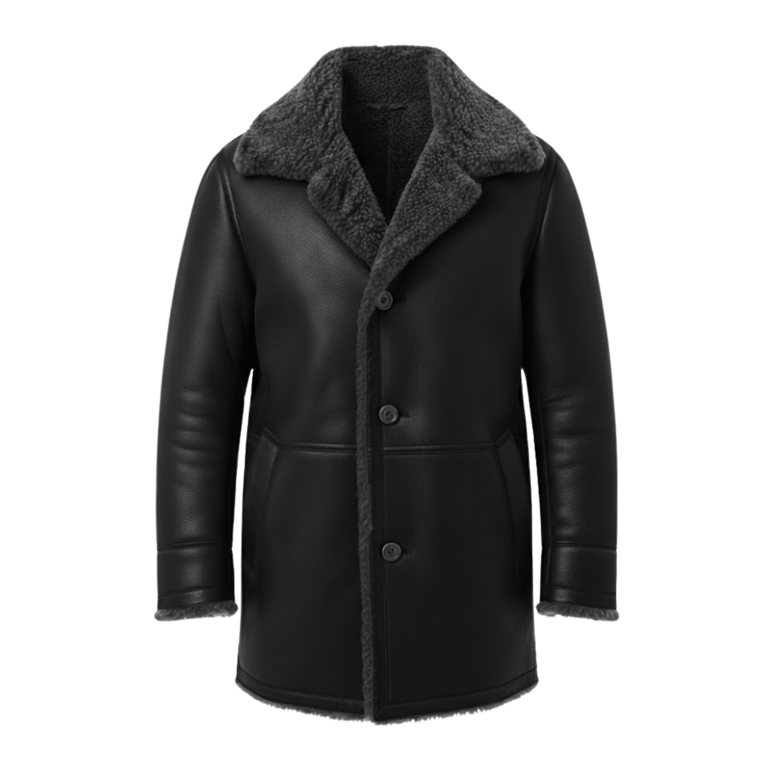 Men's Faux Fur Lined Long Jacket Thickened Sherpa Fleece Lapel Outerwear Coat