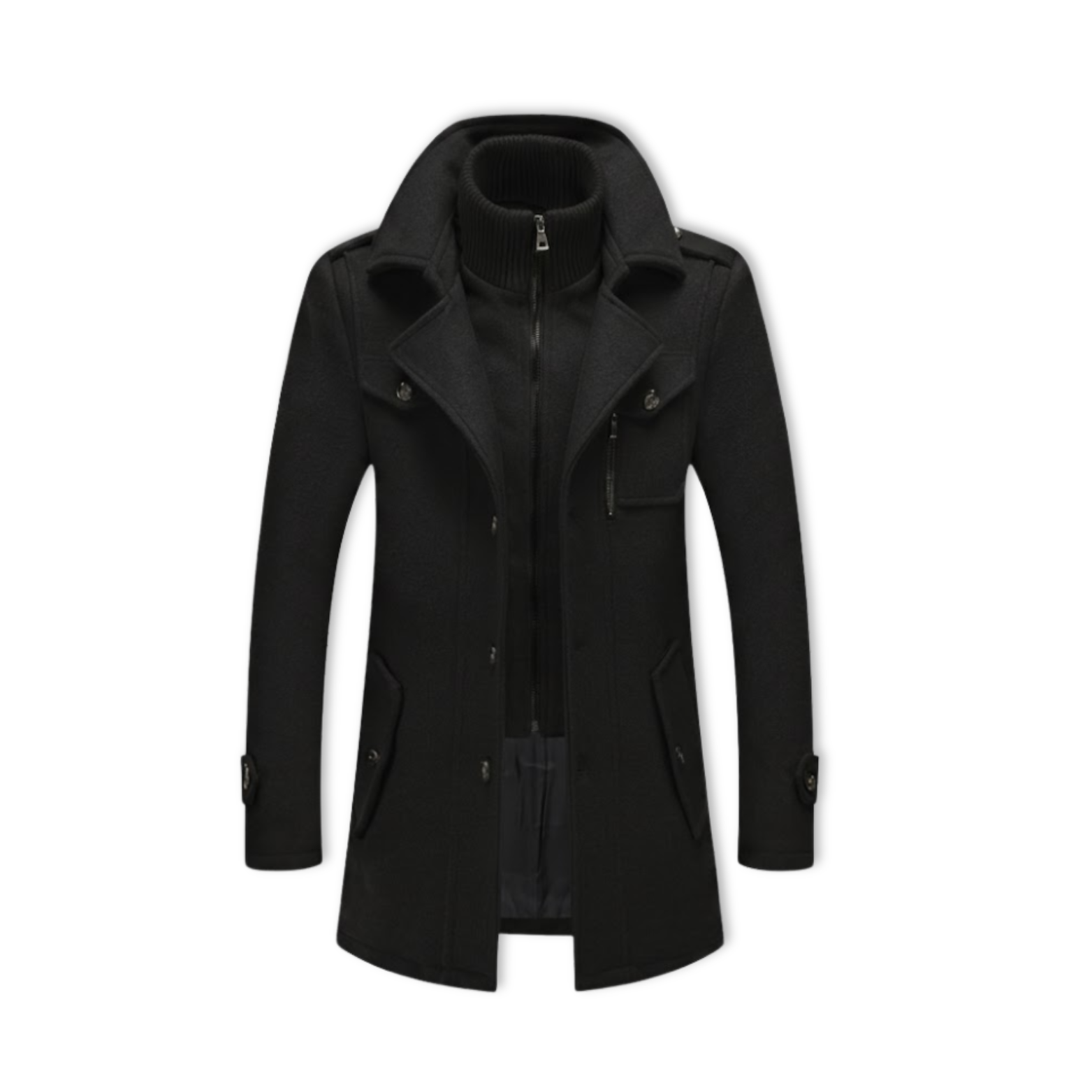 Men Fashion Autumn Winter Wool Trench Coats Middle Long Jacket Male Double Collar Zipper Coat