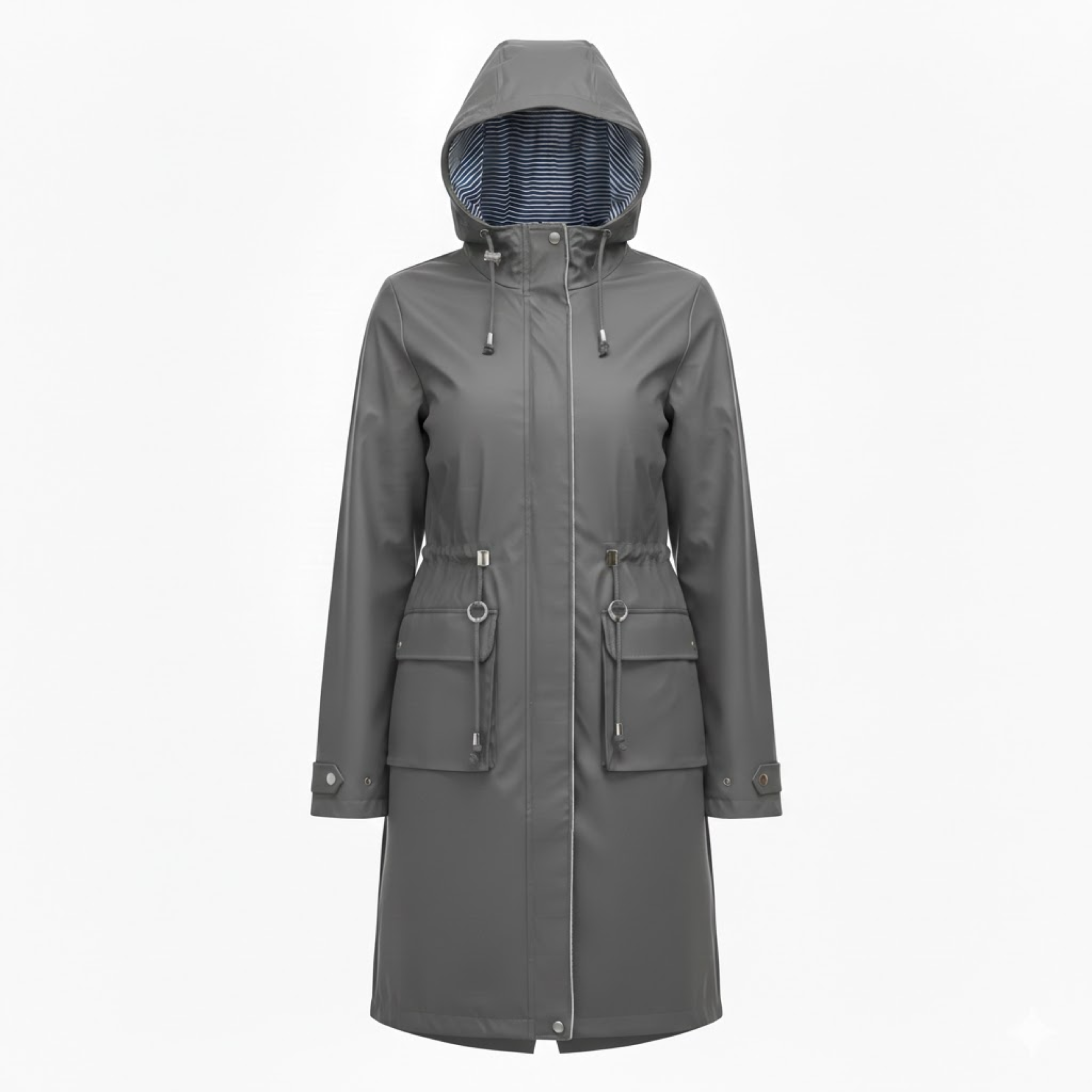 Women's Hooded Long Trench Coat Zipper Closure Full Sleeve Canvas Jacket with Pockets