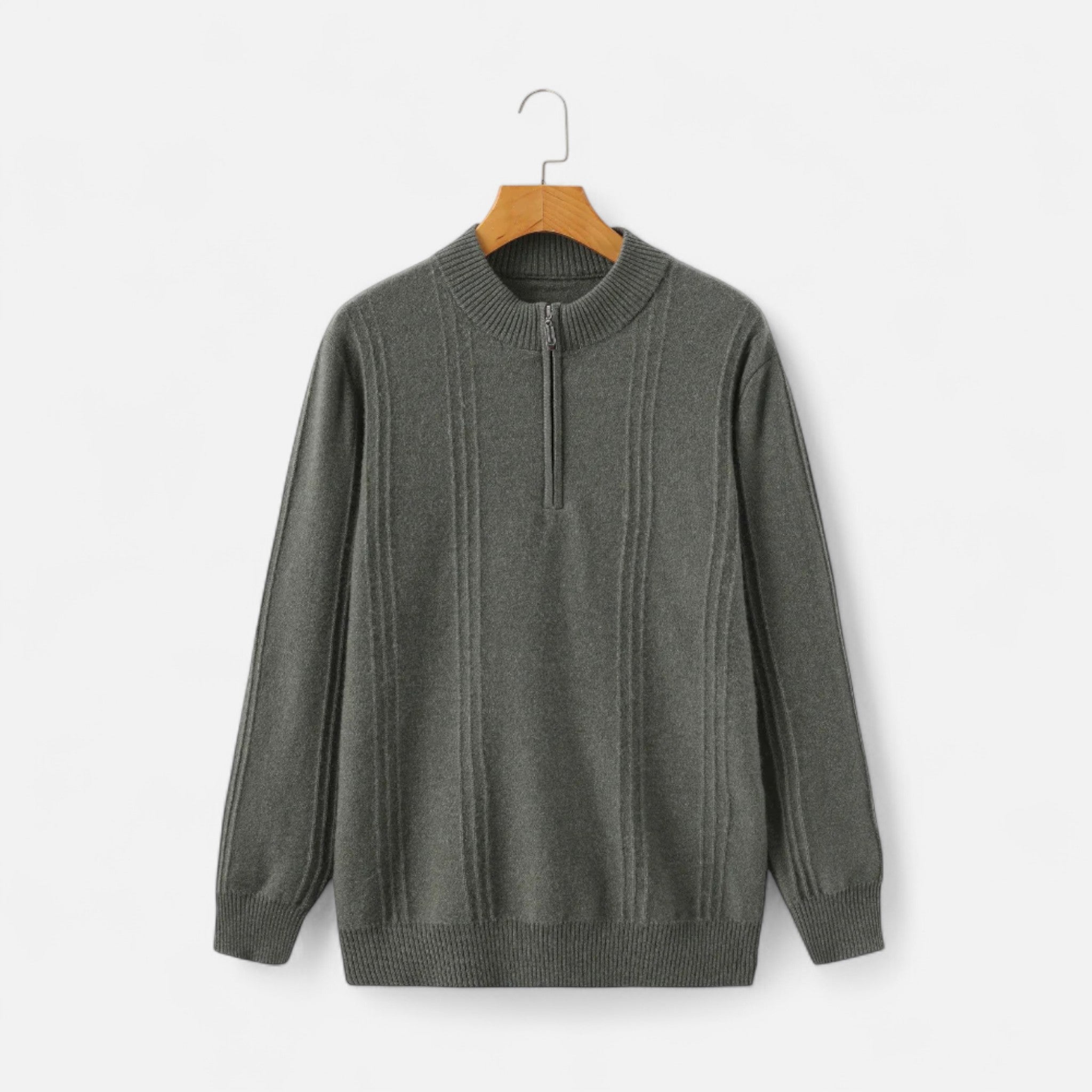 Veroux Mode | Men’s Sweater – Cashmere Ribbed Half-Zip Elegance
