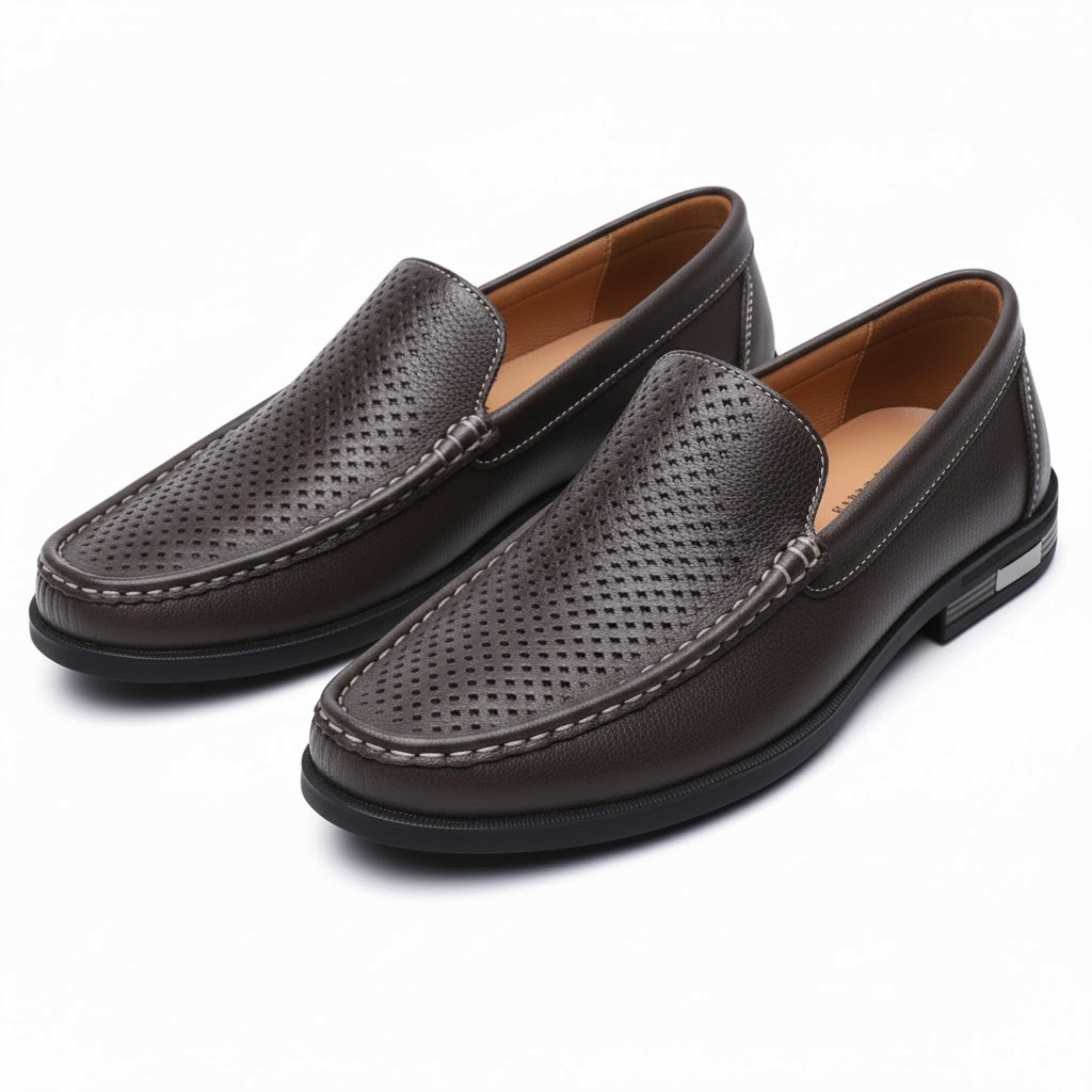 Men's Leather Slip-On Loafers Breathable Perforated Formal Office Wedding Shoes