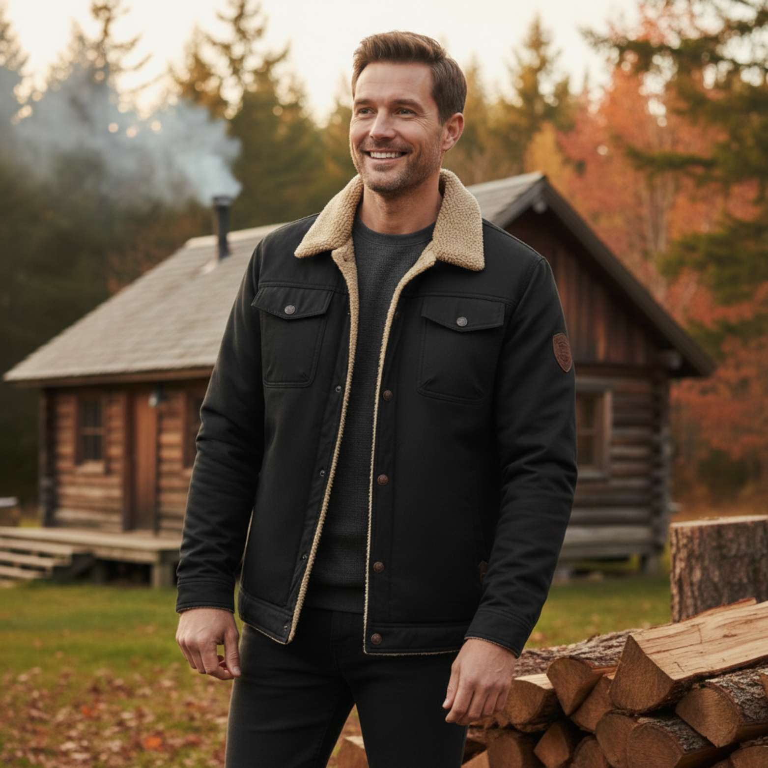 Men's Winter Faux Shearling Lined Warm Coat Buttoned Parka Casual Tops