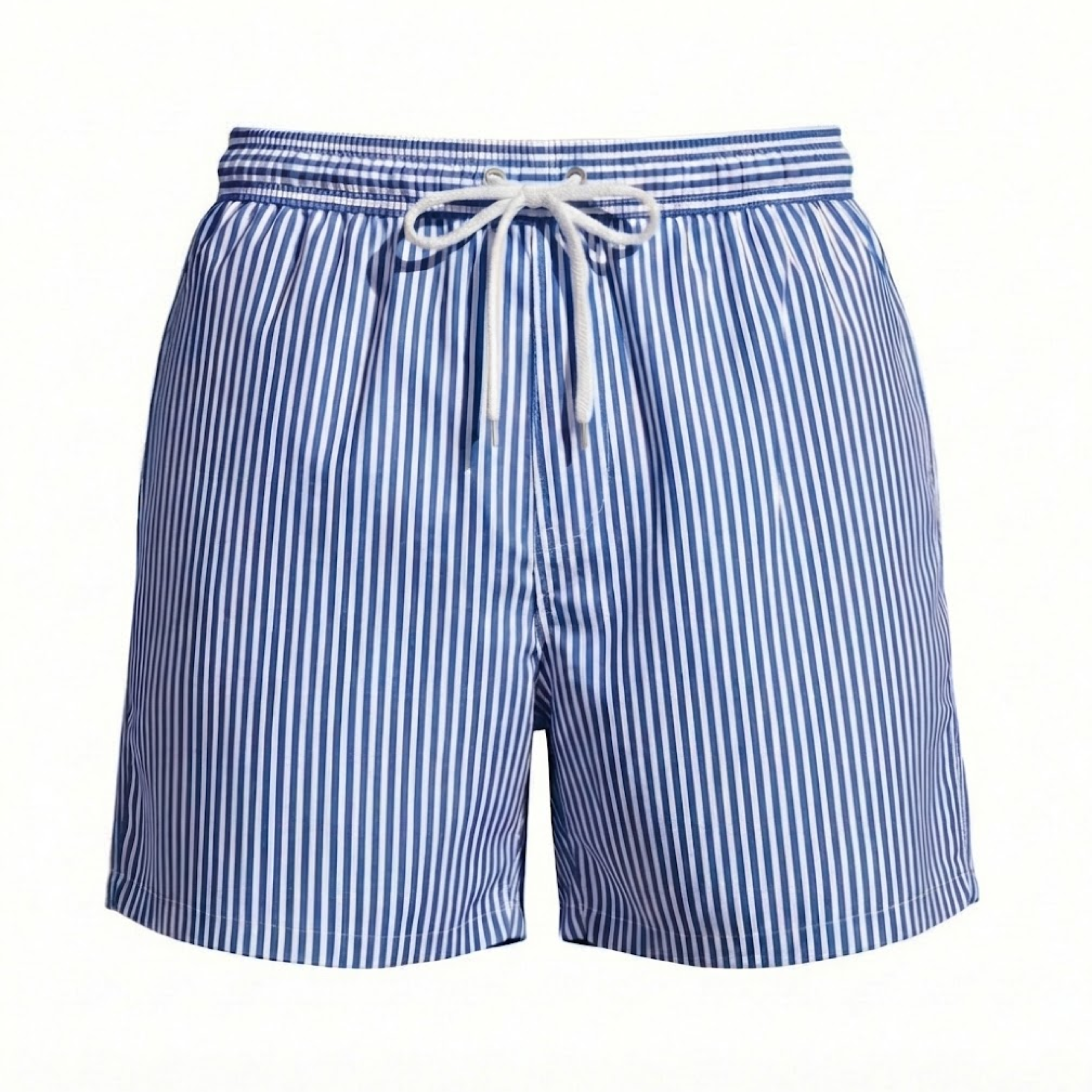 Men's Vertical Striped Beach Shorts with Elastic Drawstring Waist and Loose Fit