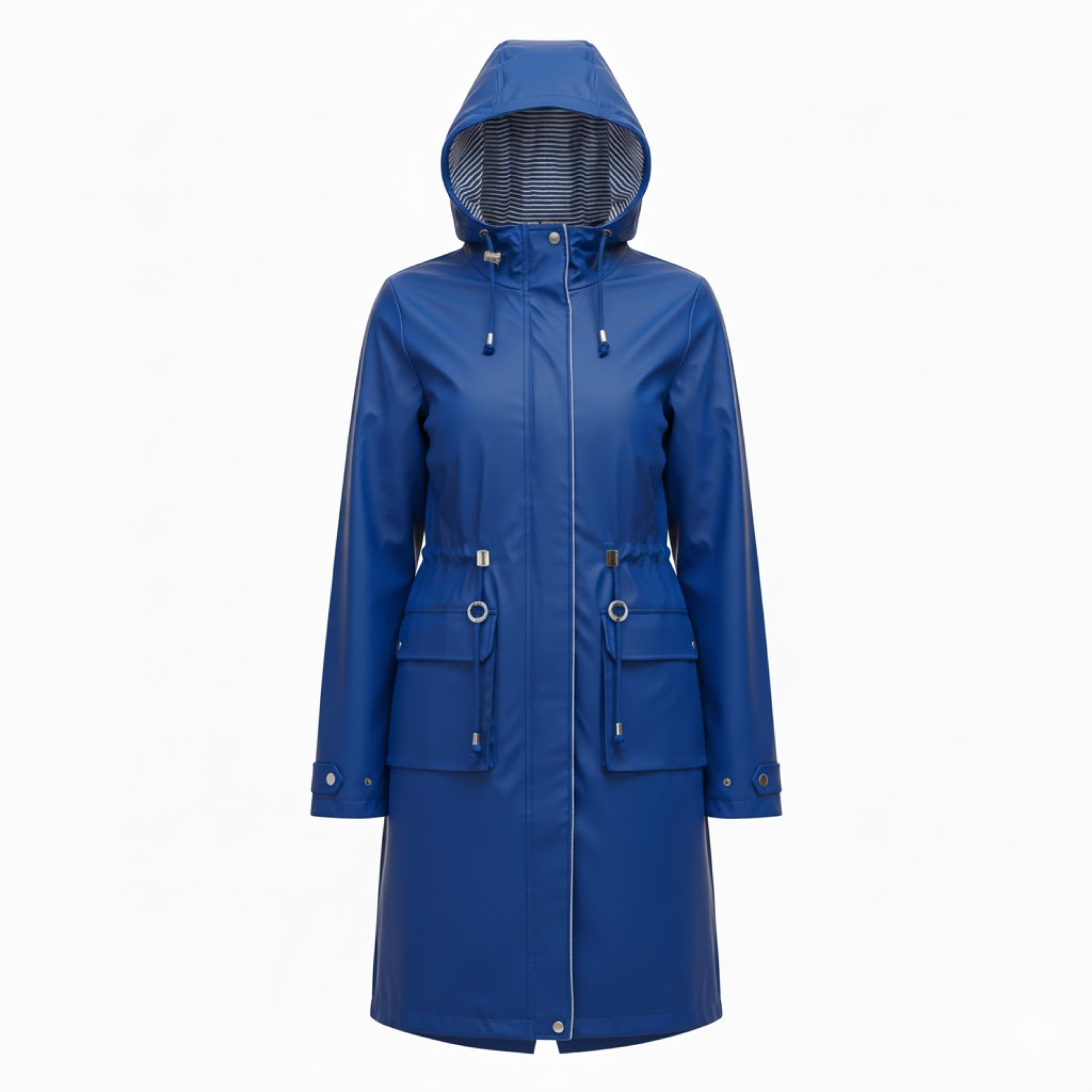 Women's Hooded Long Trench Coat Zipper Closure Full Sleeve Canvas Jacket with Pockets