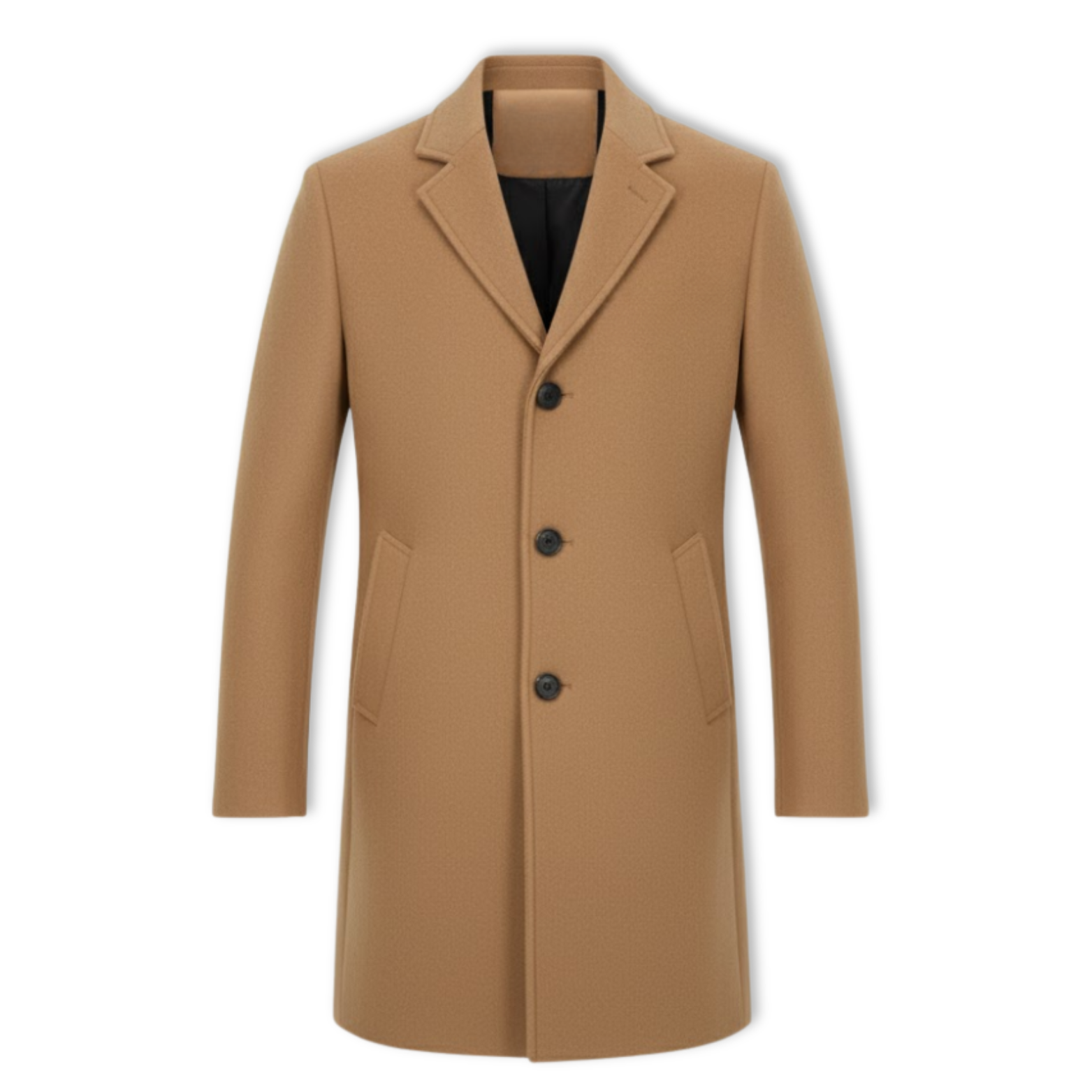 Men's Wool Blend Trench Coat Slim Fit Single Breasted Long Cotton Lined Overcoat