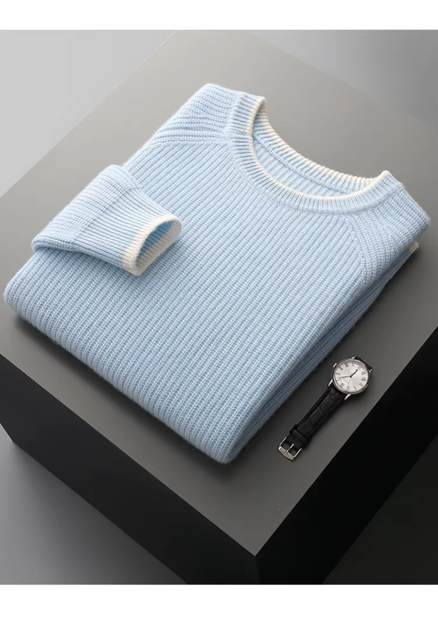 Veroux Mode | Men’s Pure Extra-Fine Merino Wool Two Tone Crewneck