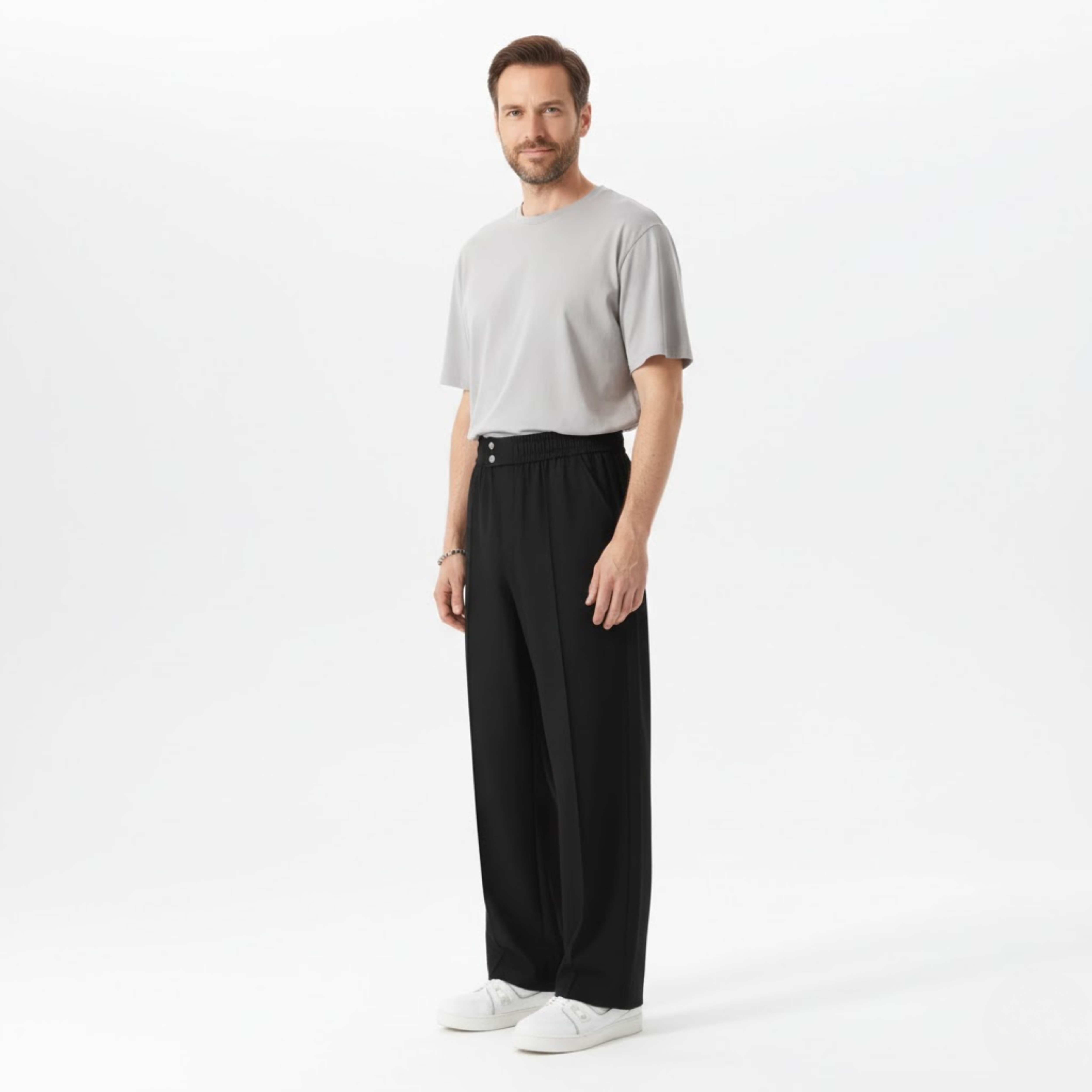 Men's Silk Ice Casual Pants Loose Drapey Straight Leg Solid Color Trousers