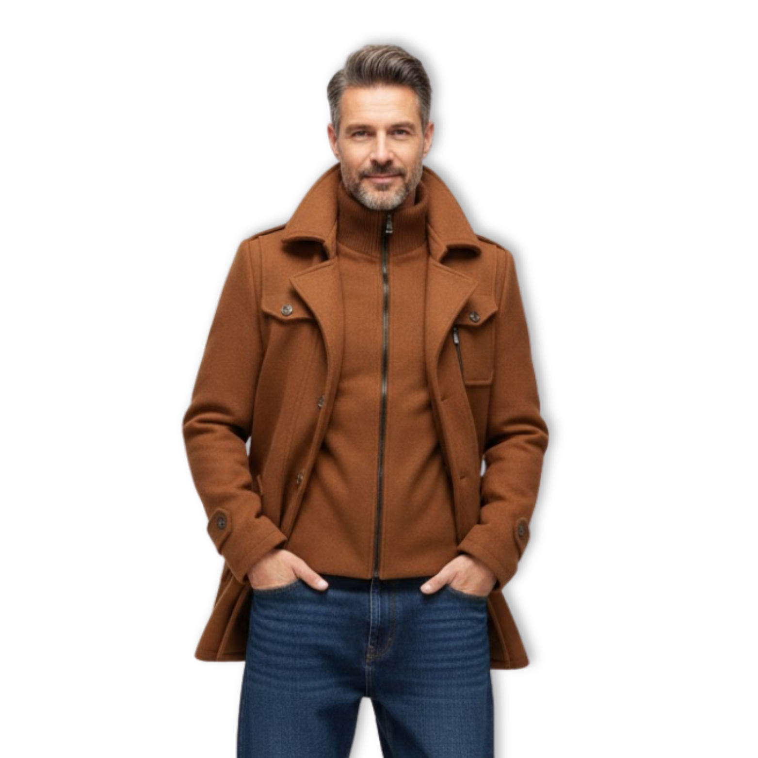 Men Fashion Autumn Winter Wool Trench Coats Middle Long Jacket Male Double Collar Zipper Coat