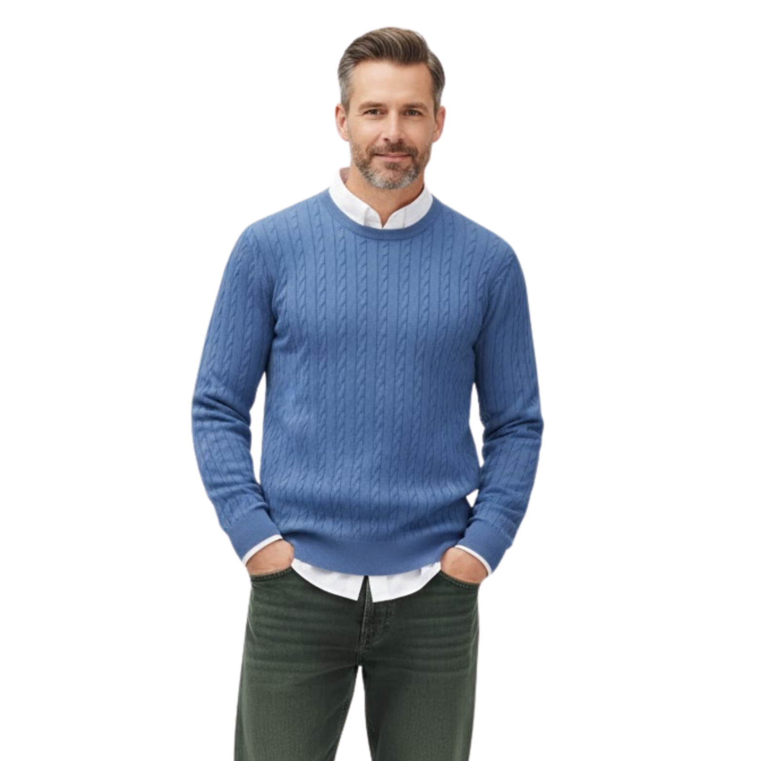 Men's Cable Knit Pullover Sweater Soft Viscose Blend Crew Neck Casual Jumper