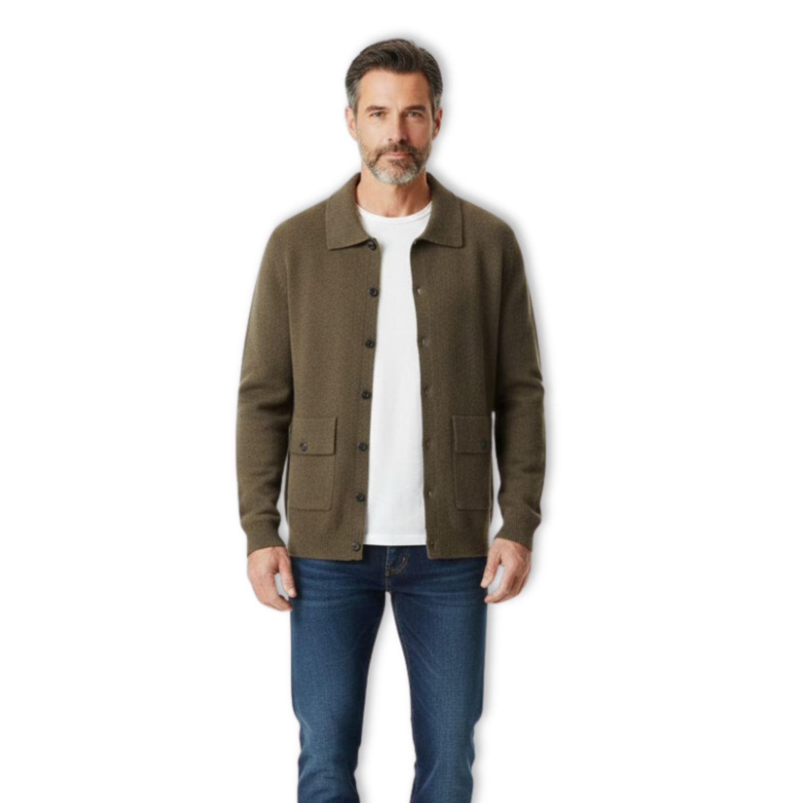 Men's 100% Cashmere POLO Collar Knitted Cardigan