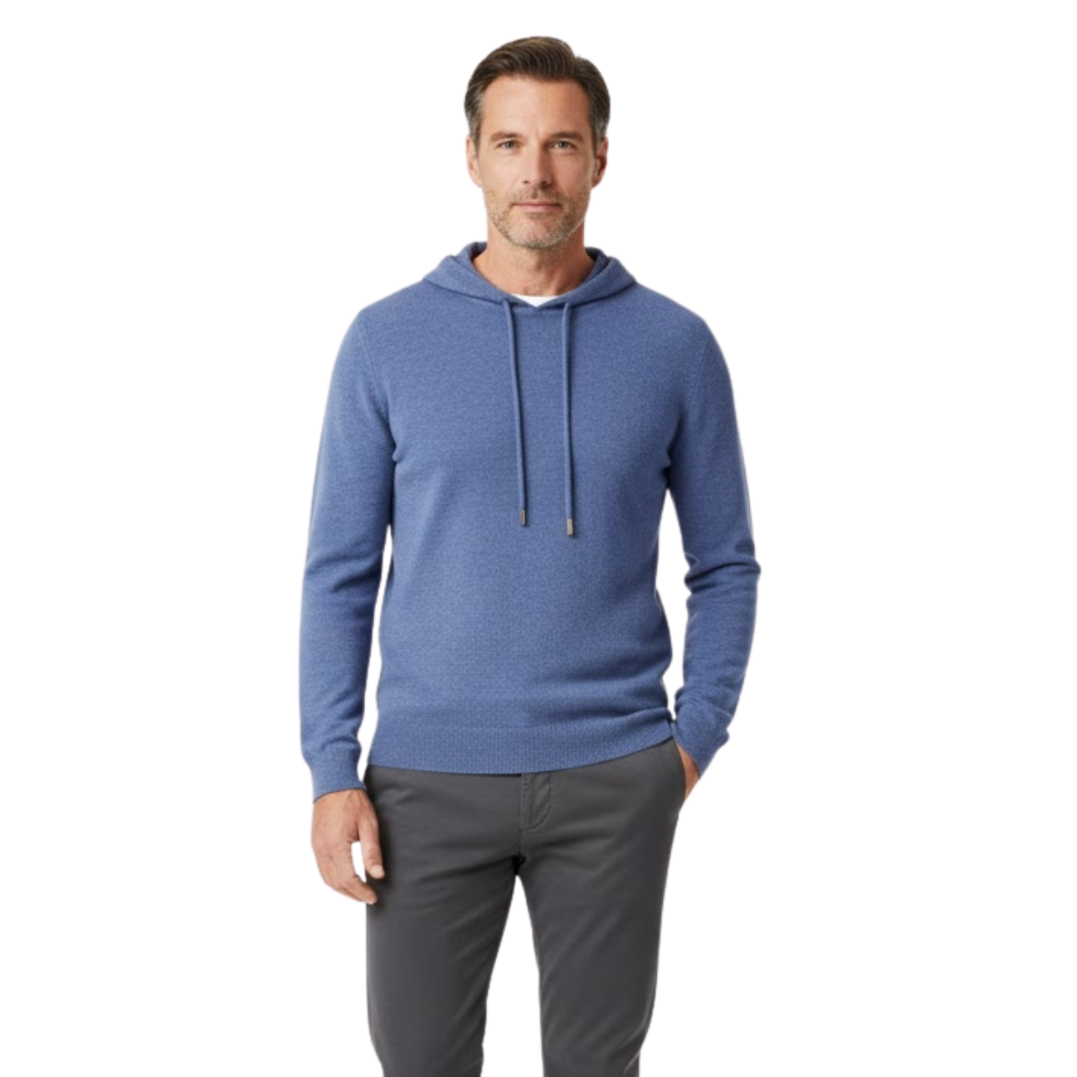 Men Merino Wool Hooded Knitted Pullover Sweater