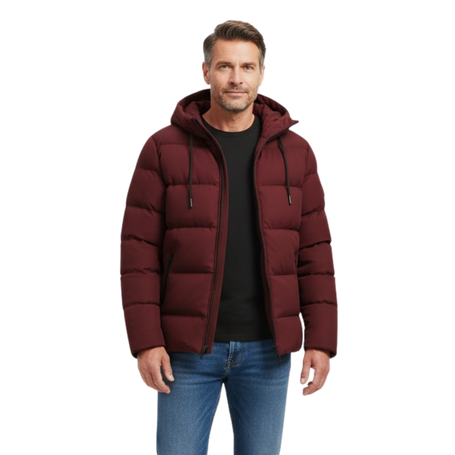 Men's Fleece Lined Puffer Jacket Cotton Filled Winter Warm Hooded Outerwear