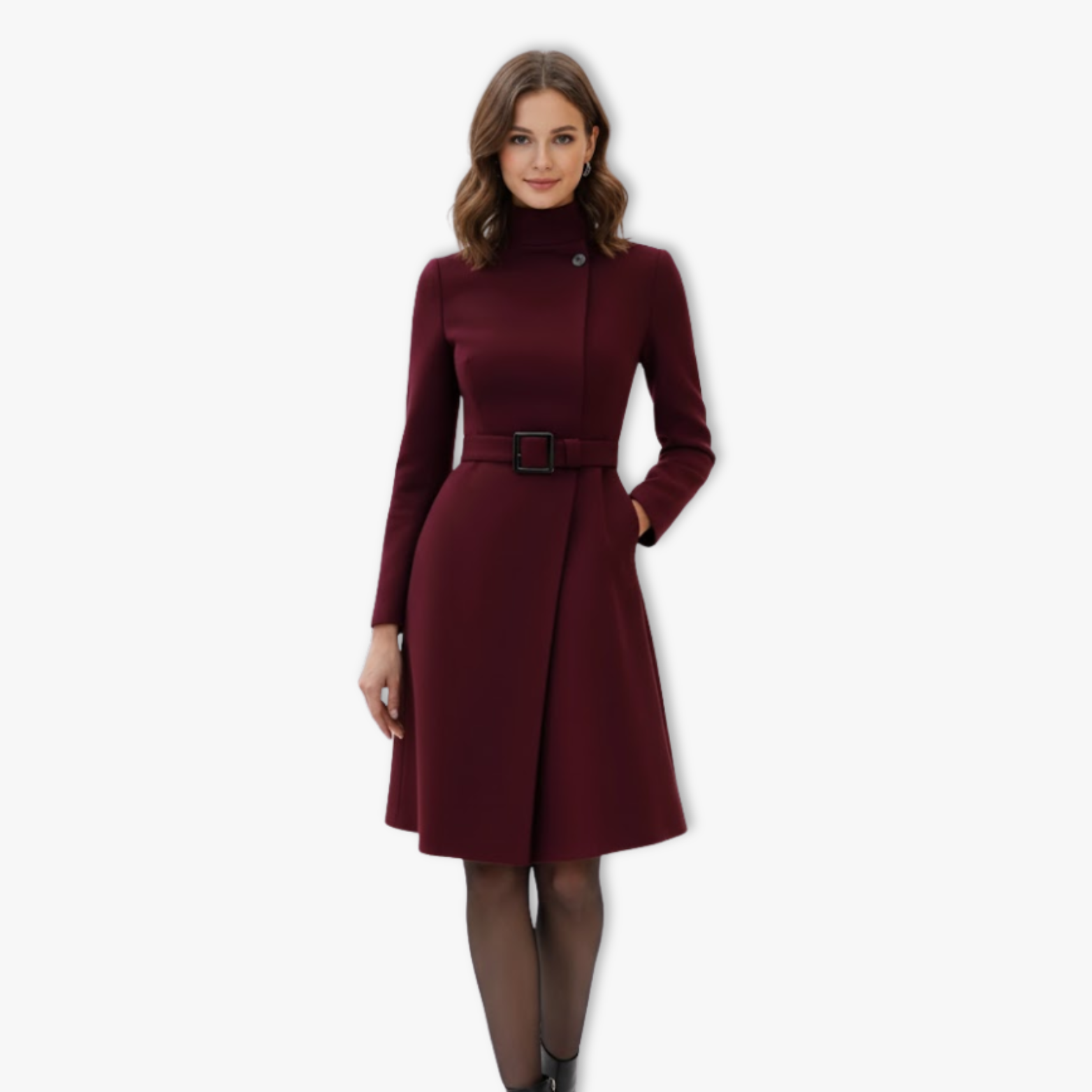 Women's Turtleneck A-Line Dress Long Sleeve Knee-Length Office Party Pullover Dress