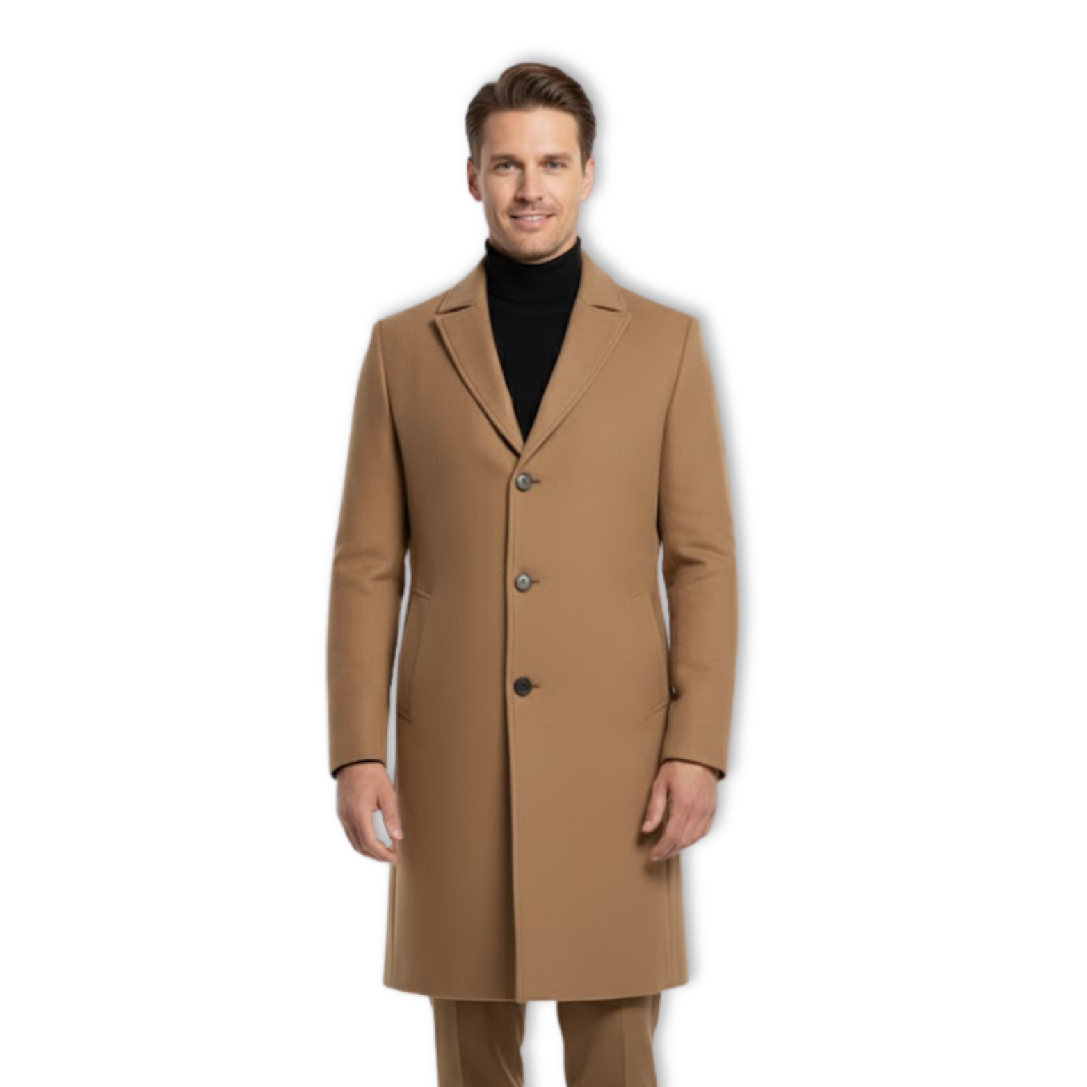 Long Cotton Coat Wool Blend Pure Color Slim Windbreaker Jacket