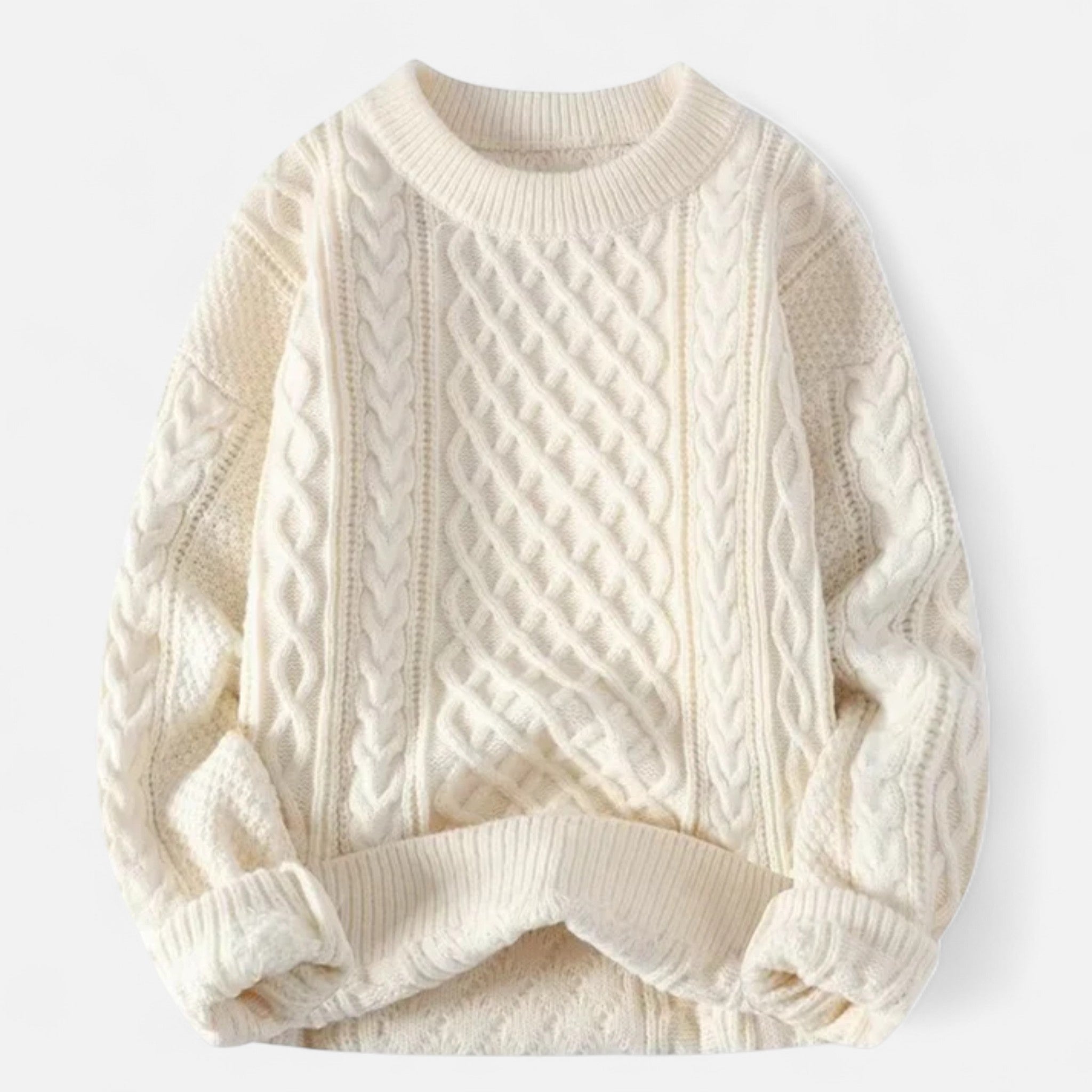 Veroux Mode | Women’s Wool Sweater – Cable Knit Round Neck Elegance