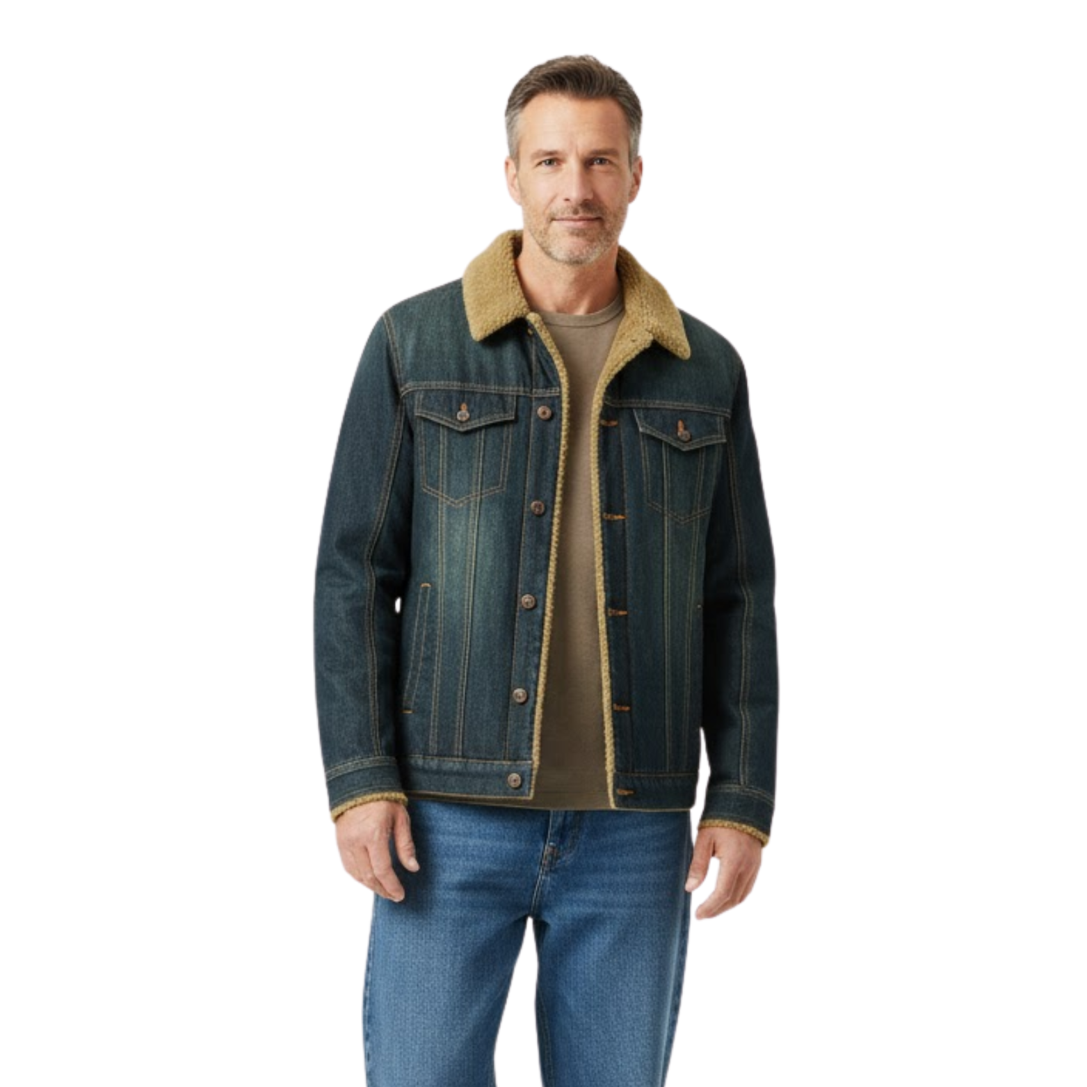 Men's Fleece Lined Denim Jacket Slim Fit Cotton Winter Outerwear Jeans Coat