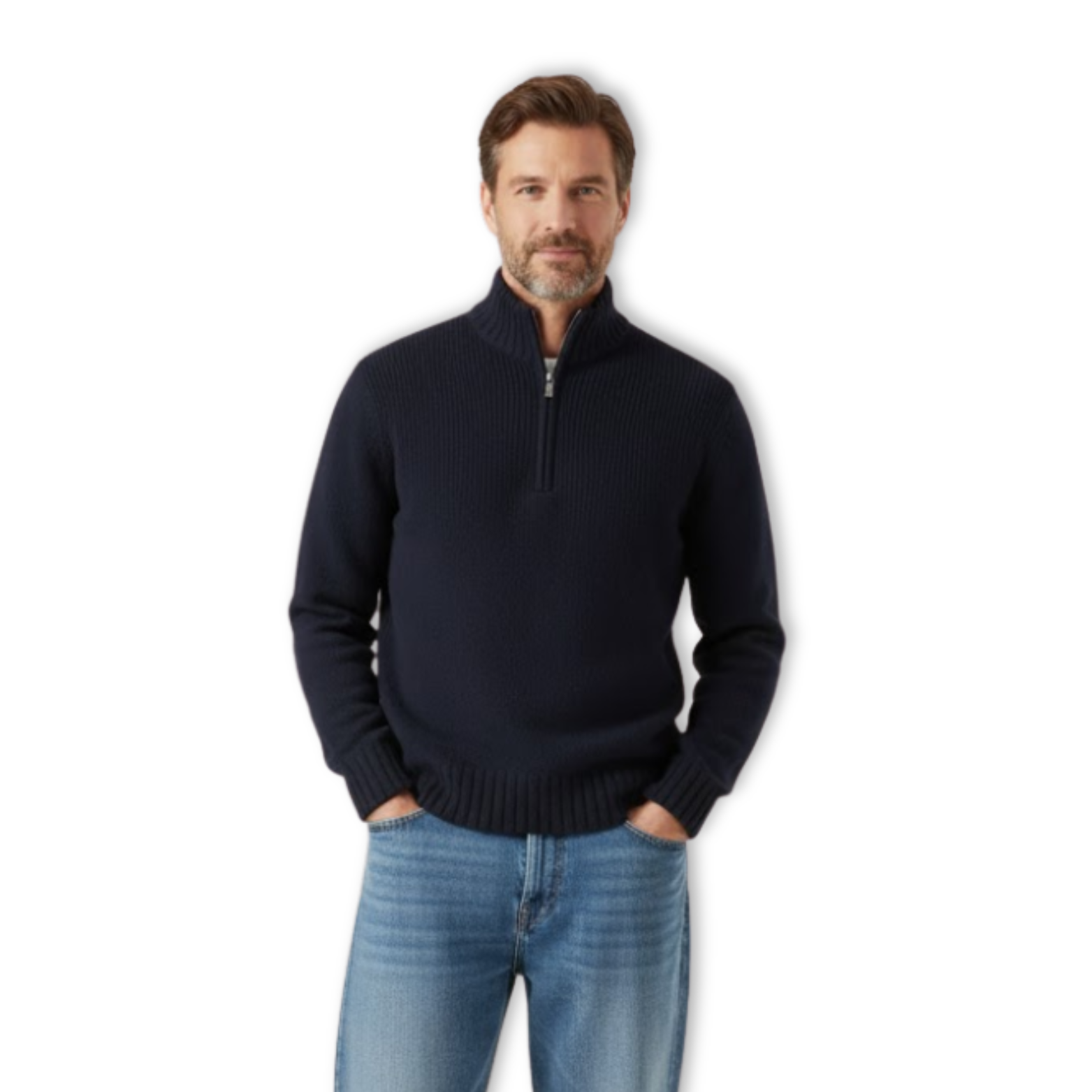 Mens Slim Fit Zip Up Mock Neck Turtlenecks Sweater Autumn Casual Long Sleeve Pullover