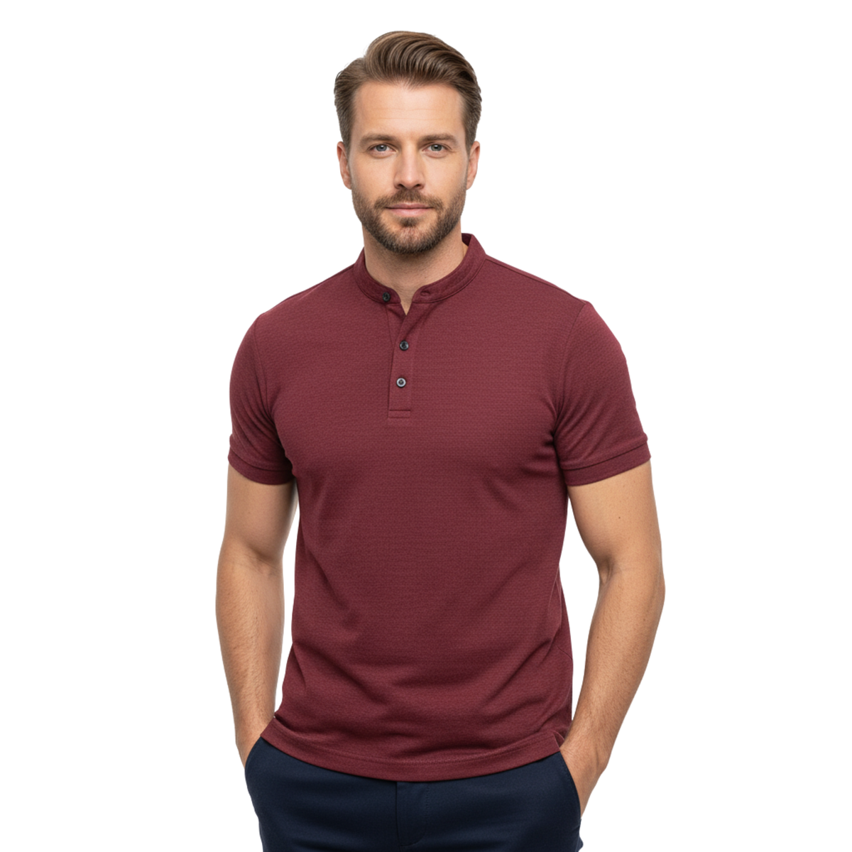 Men's Henley Shirt Short Sleeve Button-Down Casual Slim Fit Cotton T-Shirt Top