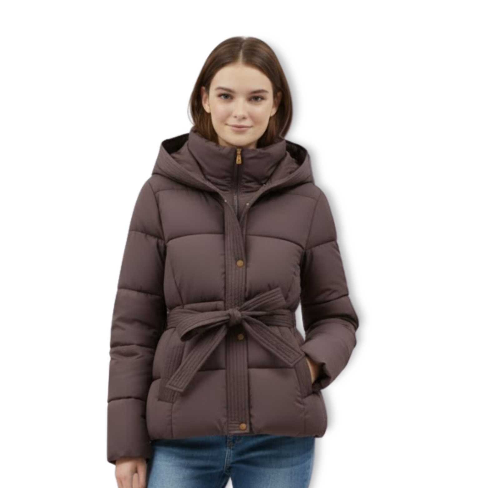 Winter Jacket Women Warm Parkas Cotton Padded Jackets Belt Hooded