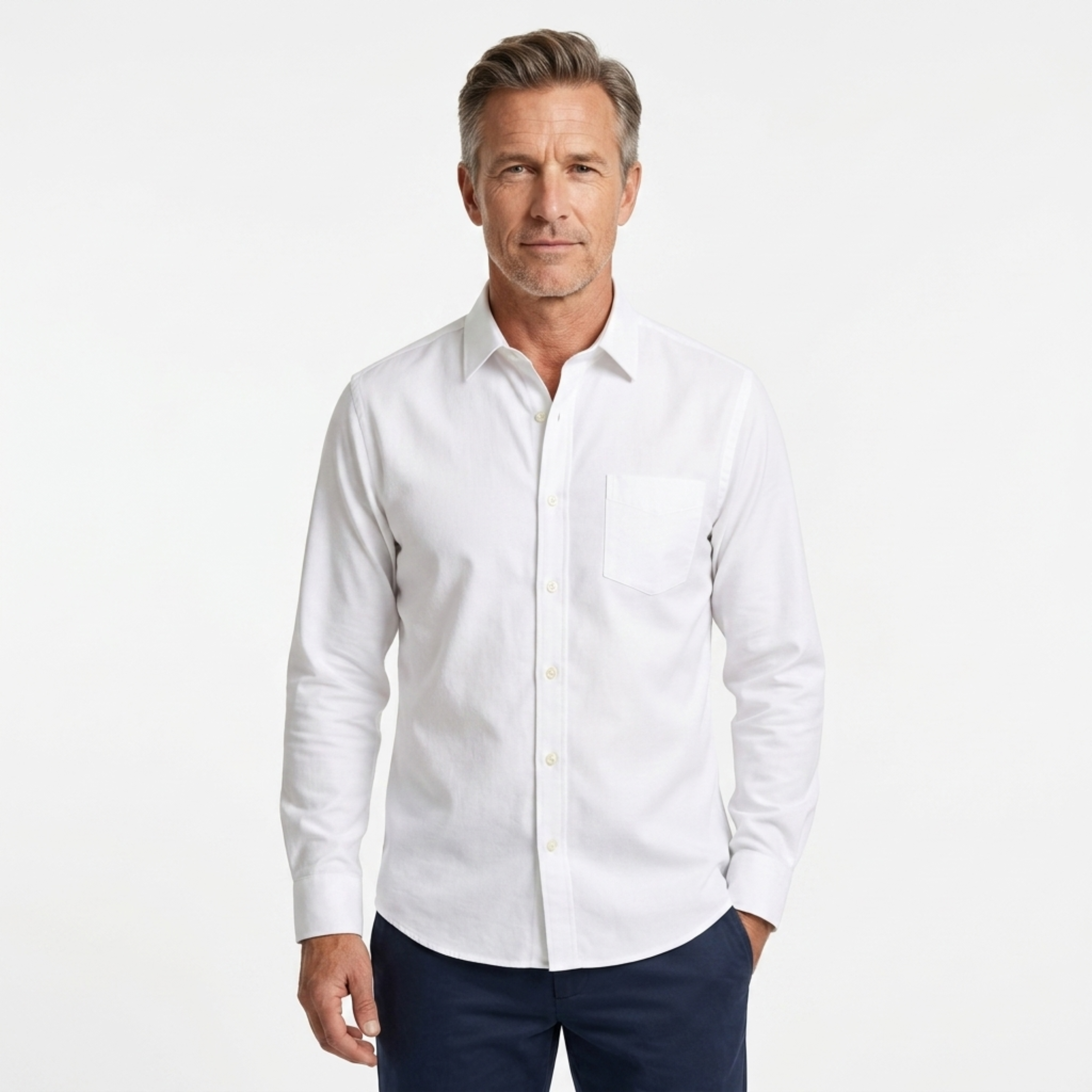 Men’s long-sleeved shirt — structured fit wrinkle-free finish — business