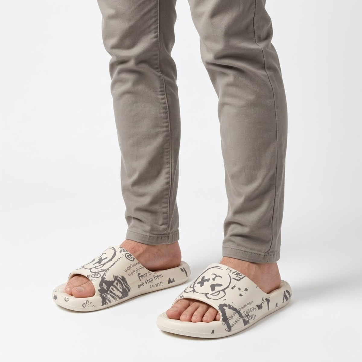 Men's Graffiti EVA Slides Non-Slip Waterproof Beach Sandals Indoor Outdoor Slippers