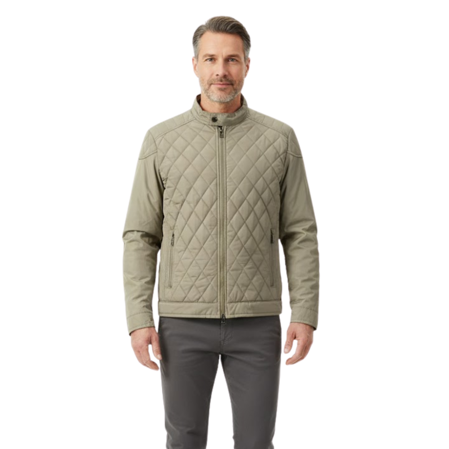 Men's Quilted Bomber Jacket Slim Fit Stand Collar Padded Windbreaker Casual Coat