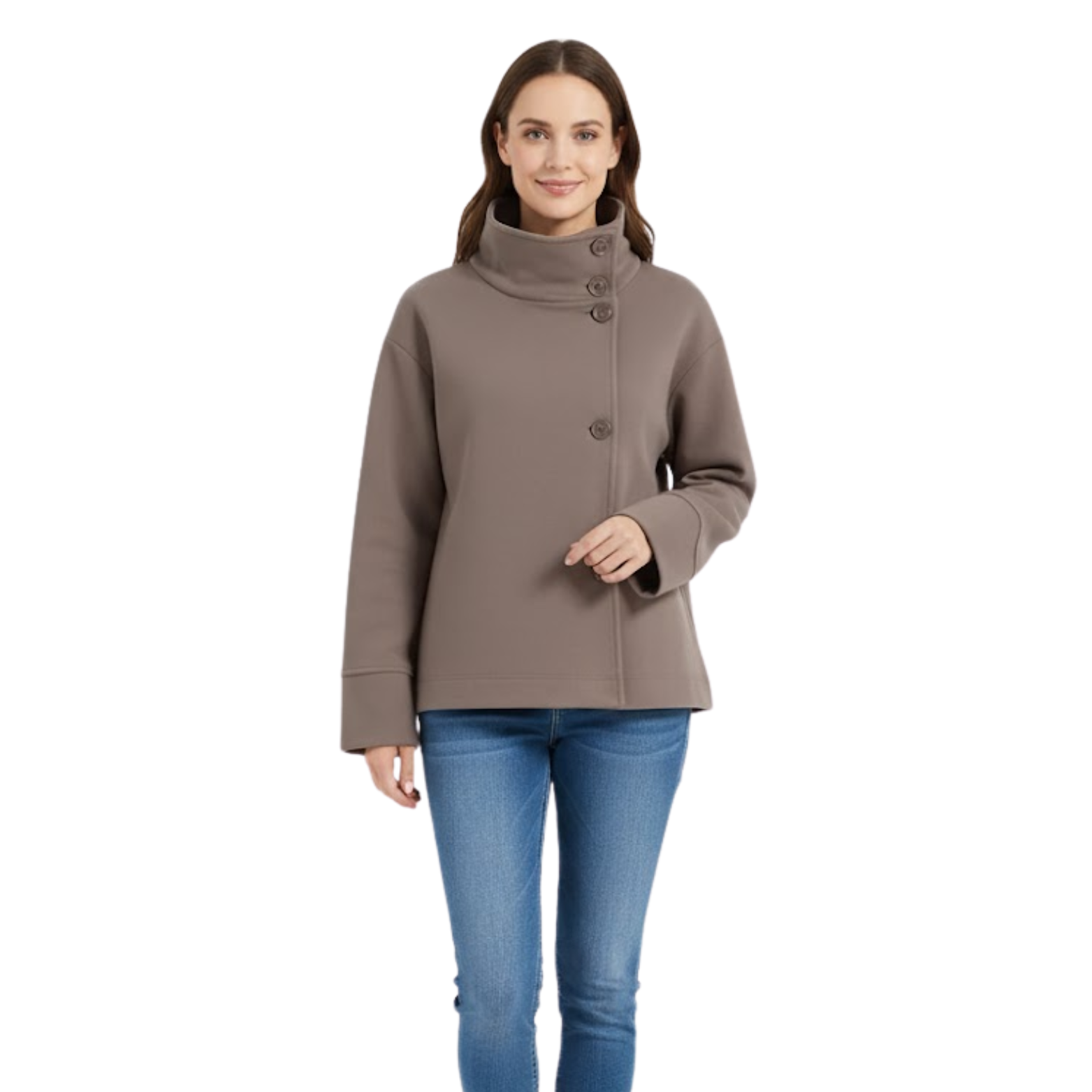 Women's Loose Woolen Stand Collar Jacket Single Breasted Long Sleeve Streetwear Coat