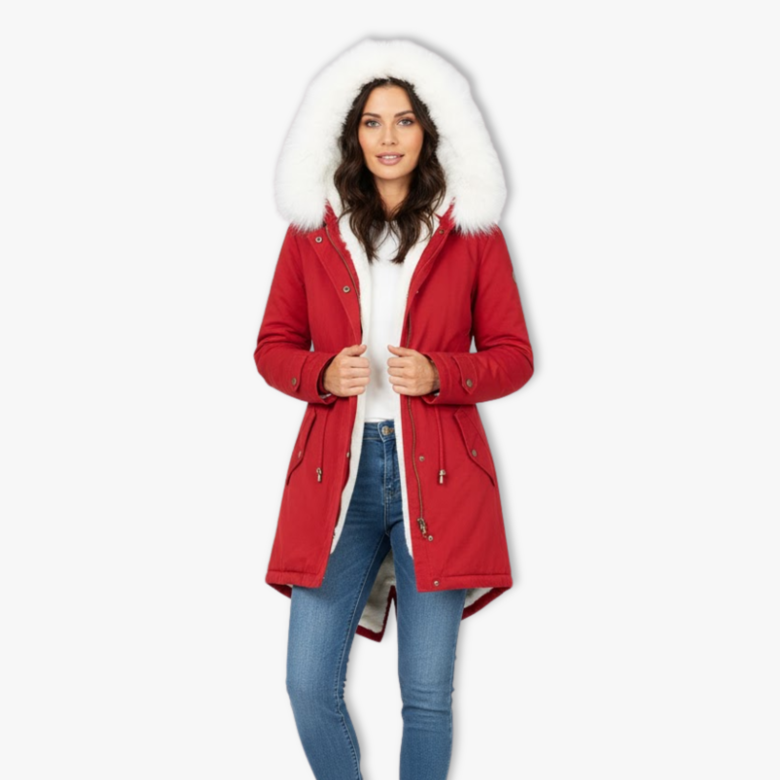 Women's Faux Fur Trim Parka Long Hooded Winter Overcoat Slim Fit Padded Snow Coat