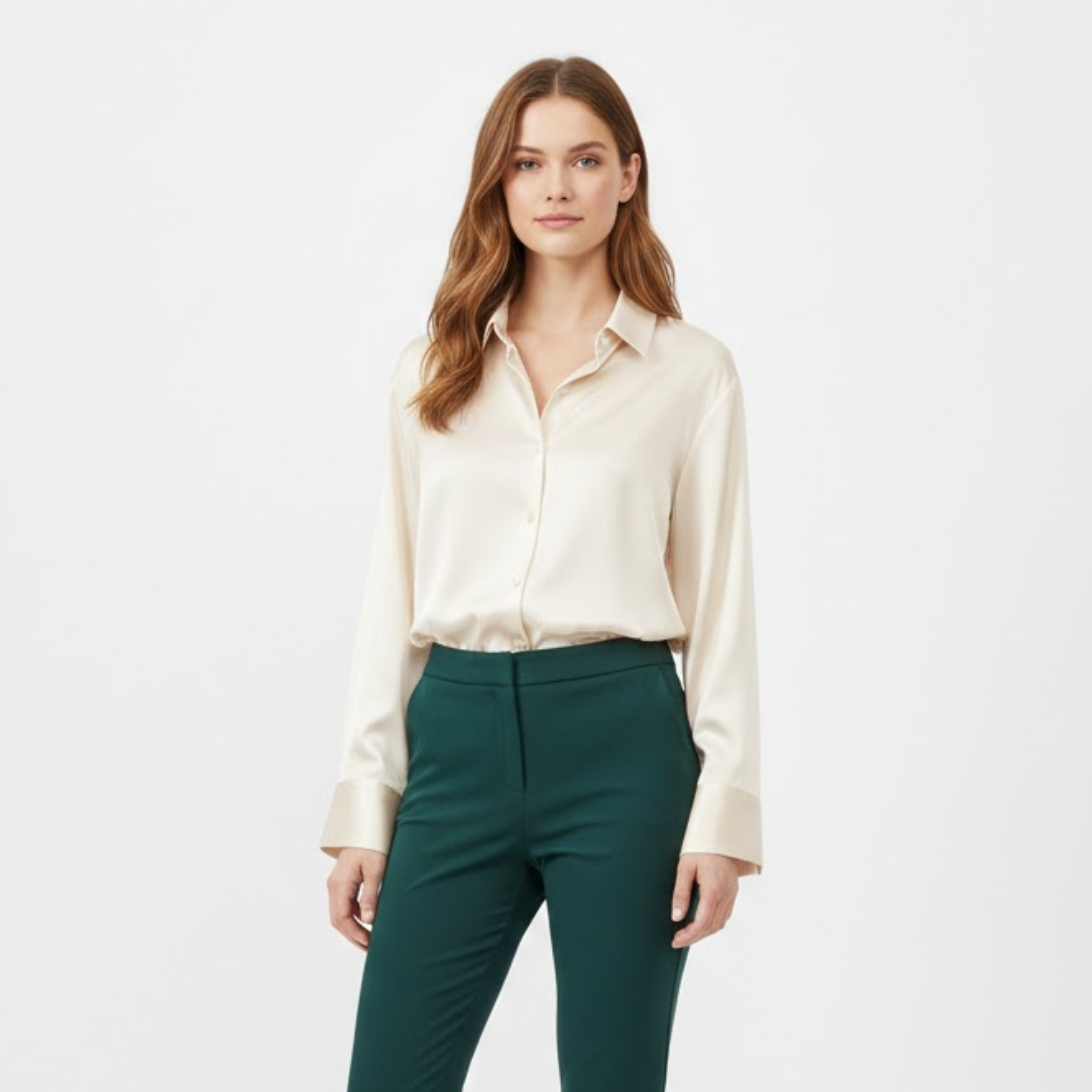 Women's Satin Button Down Shirt Long Sleeve Silk Style Office Blouse Regular Fit