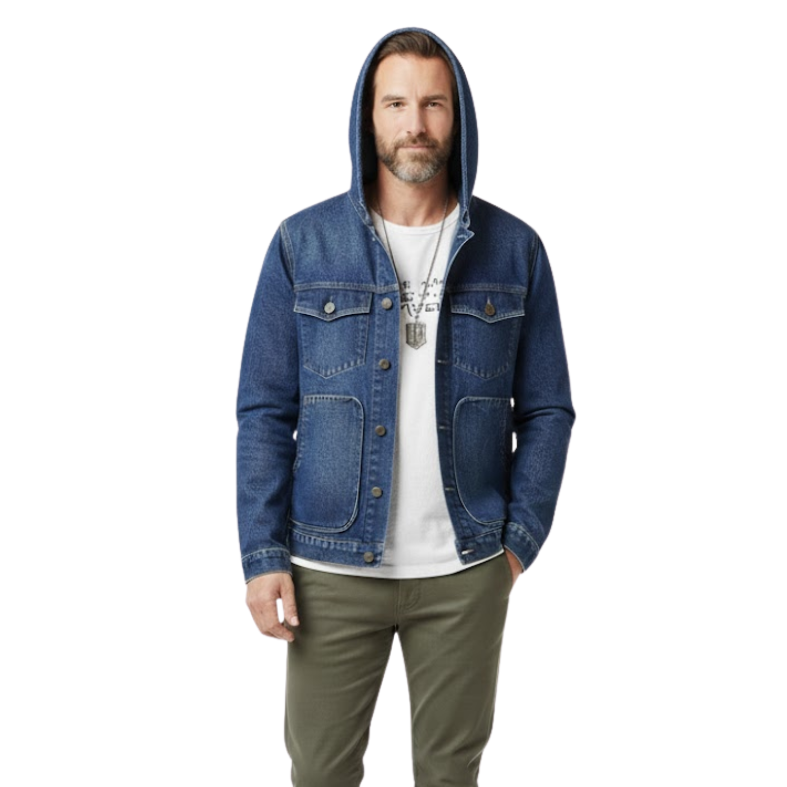 Men Hooded Denim Jacket Windproof Casual Coats