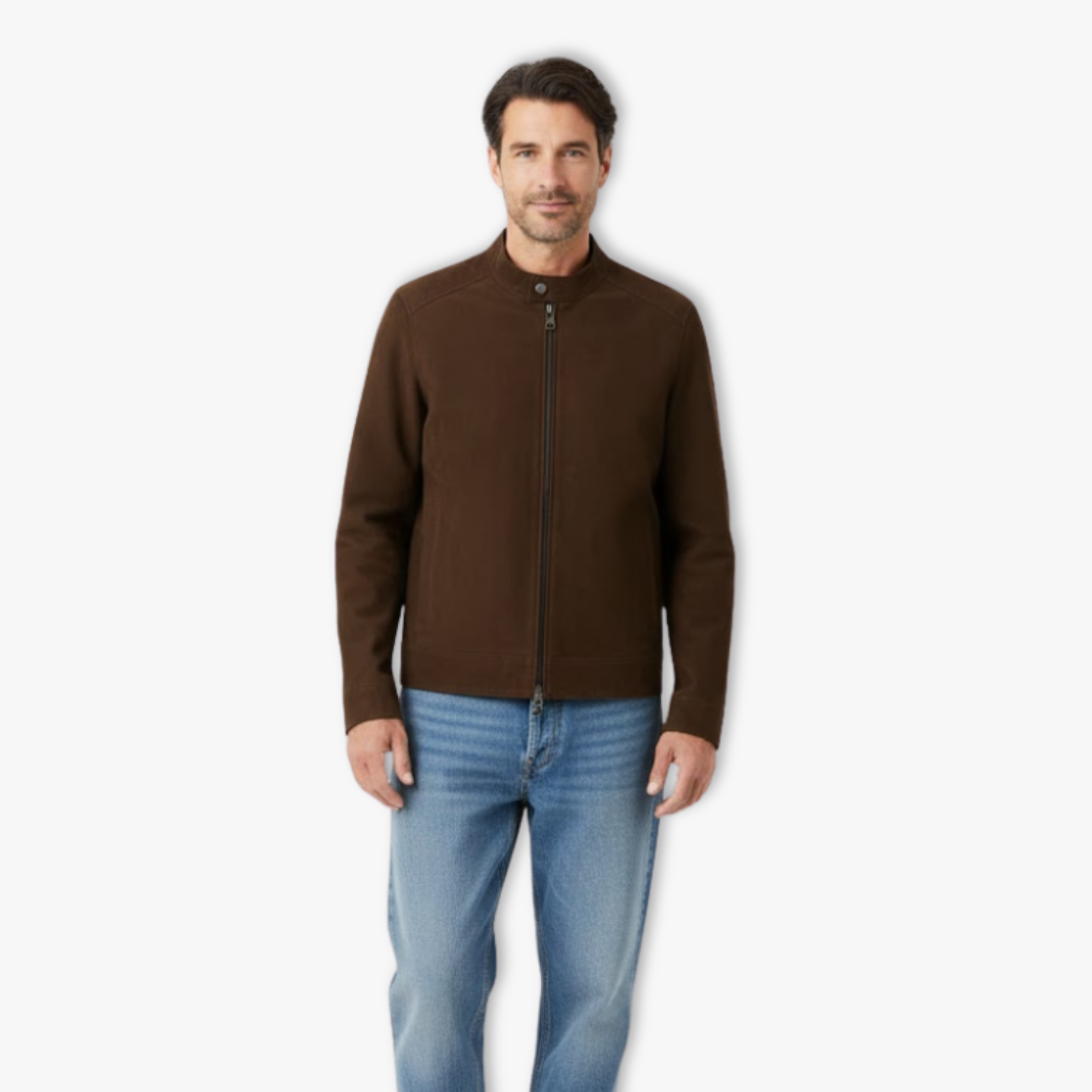 Men's Lightweight Stand Collar Bomber Jacket Loose Fit Long Sleeve Casual Outerwear