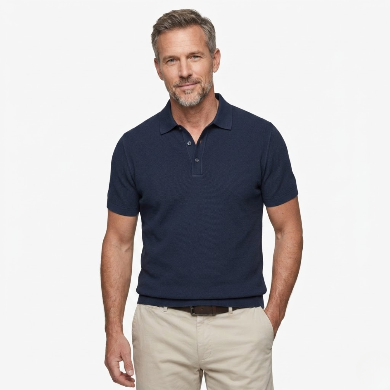 Men's pique polo shirt — linen cotton slim fit — summer office