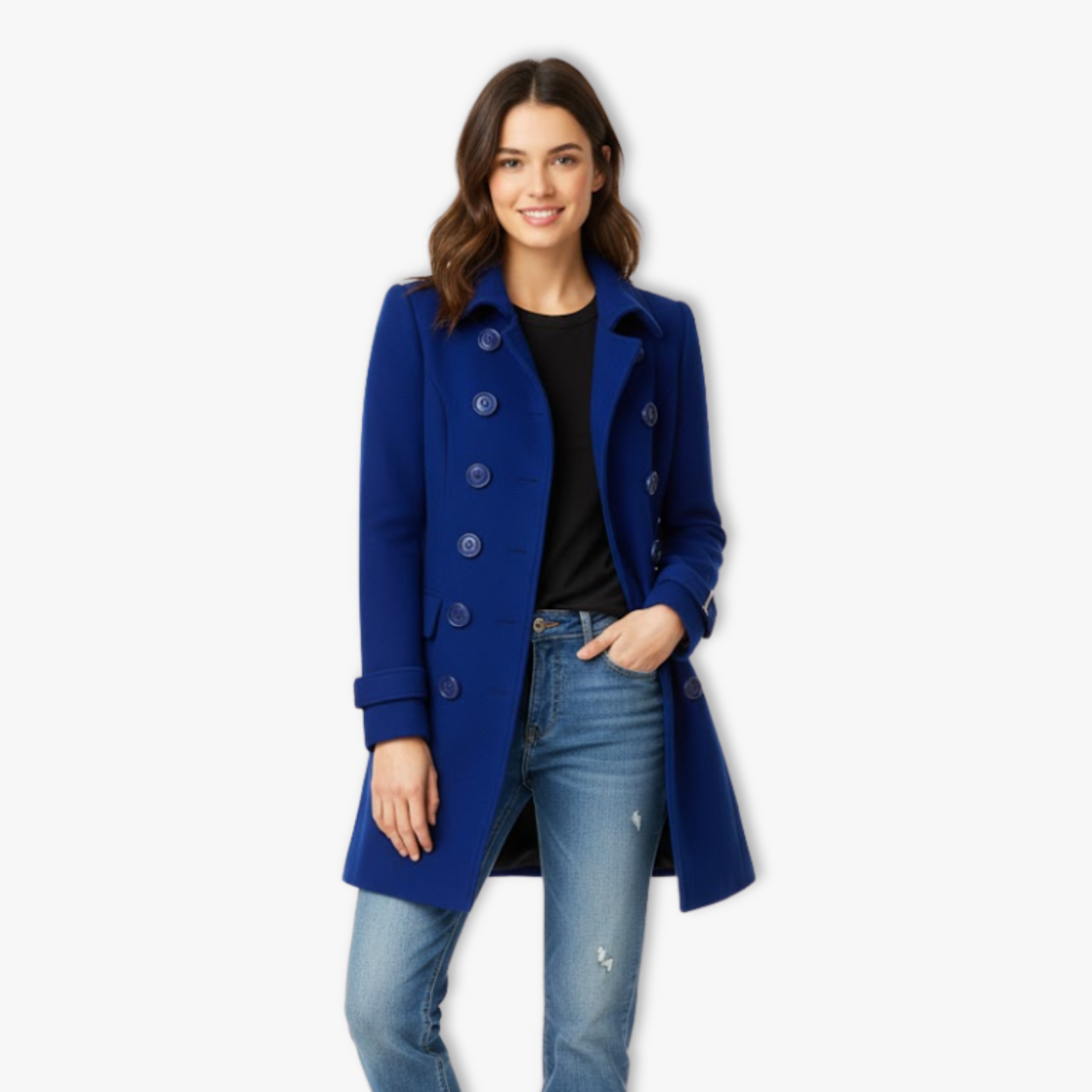 Women's Double Breasted Overcoat Loose Fit Lapel Collar Solid Pocketed Long Jacket