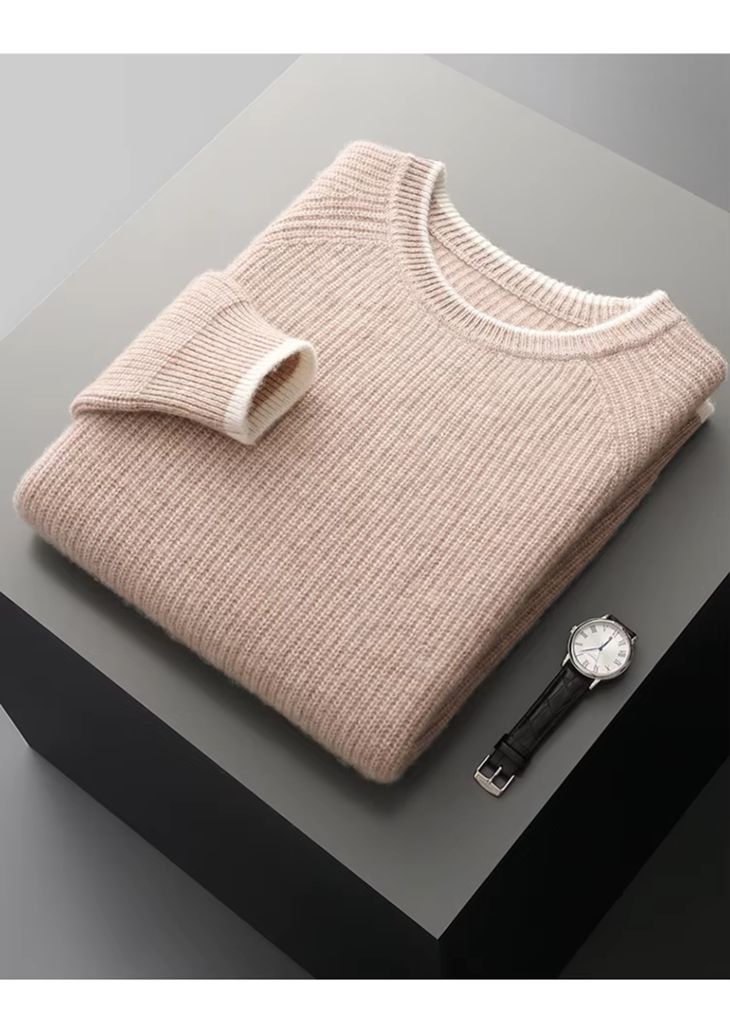 Veroux Mode | Men’s Pure Extra-Fine Merino Wool Two Tone Crewneck