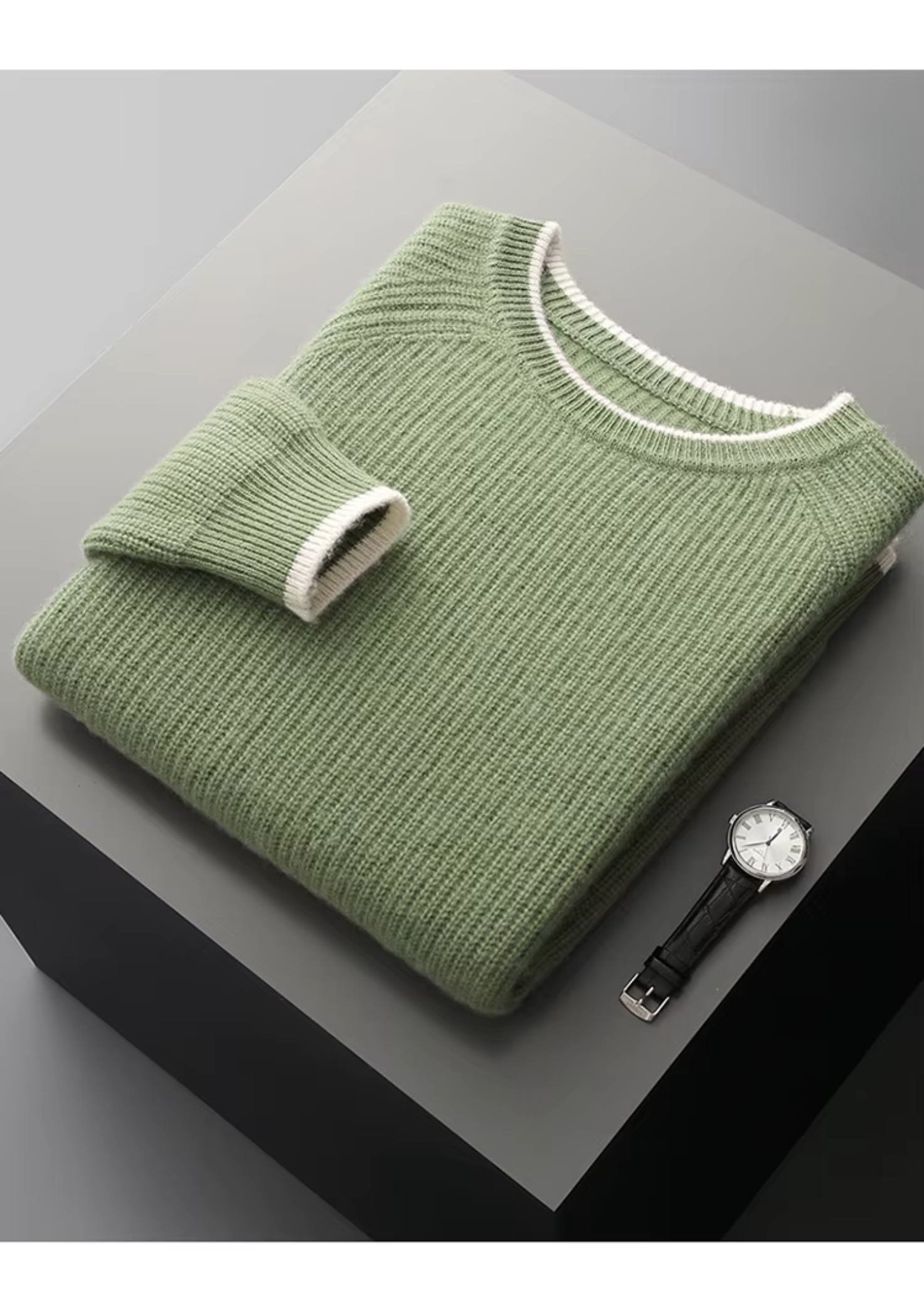 Veroux Mode | Men’s Pure Extra-Fine Merino Wool Two Tone Crewneck