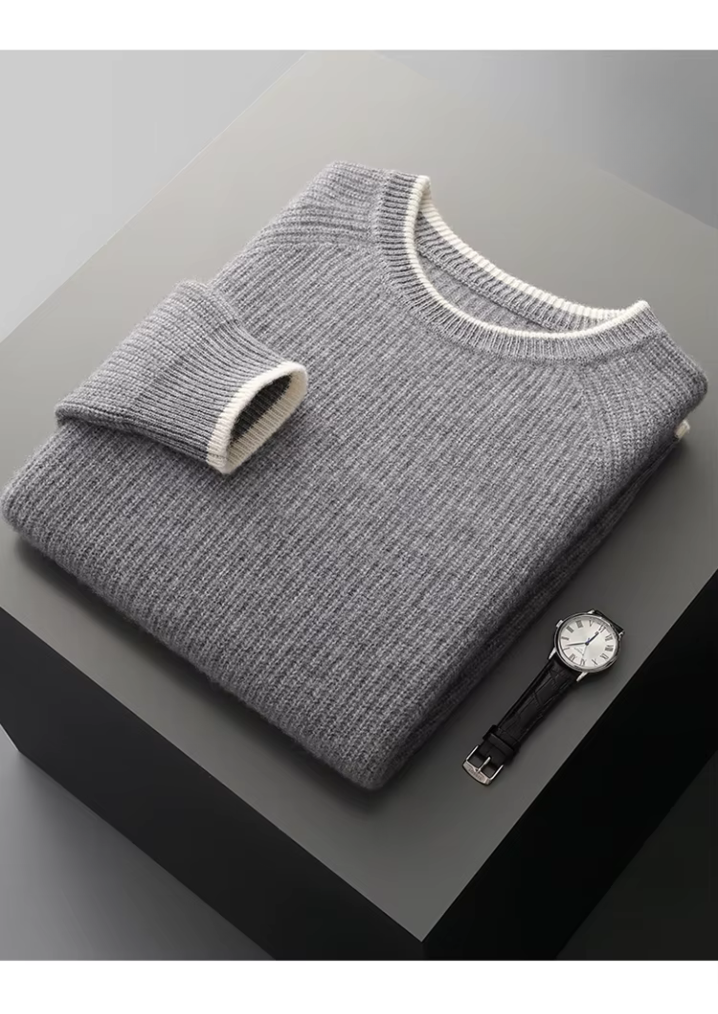 Veroux Mode | Men’s Pure Extra-Fine Merino Wool Two Tone Crewneck