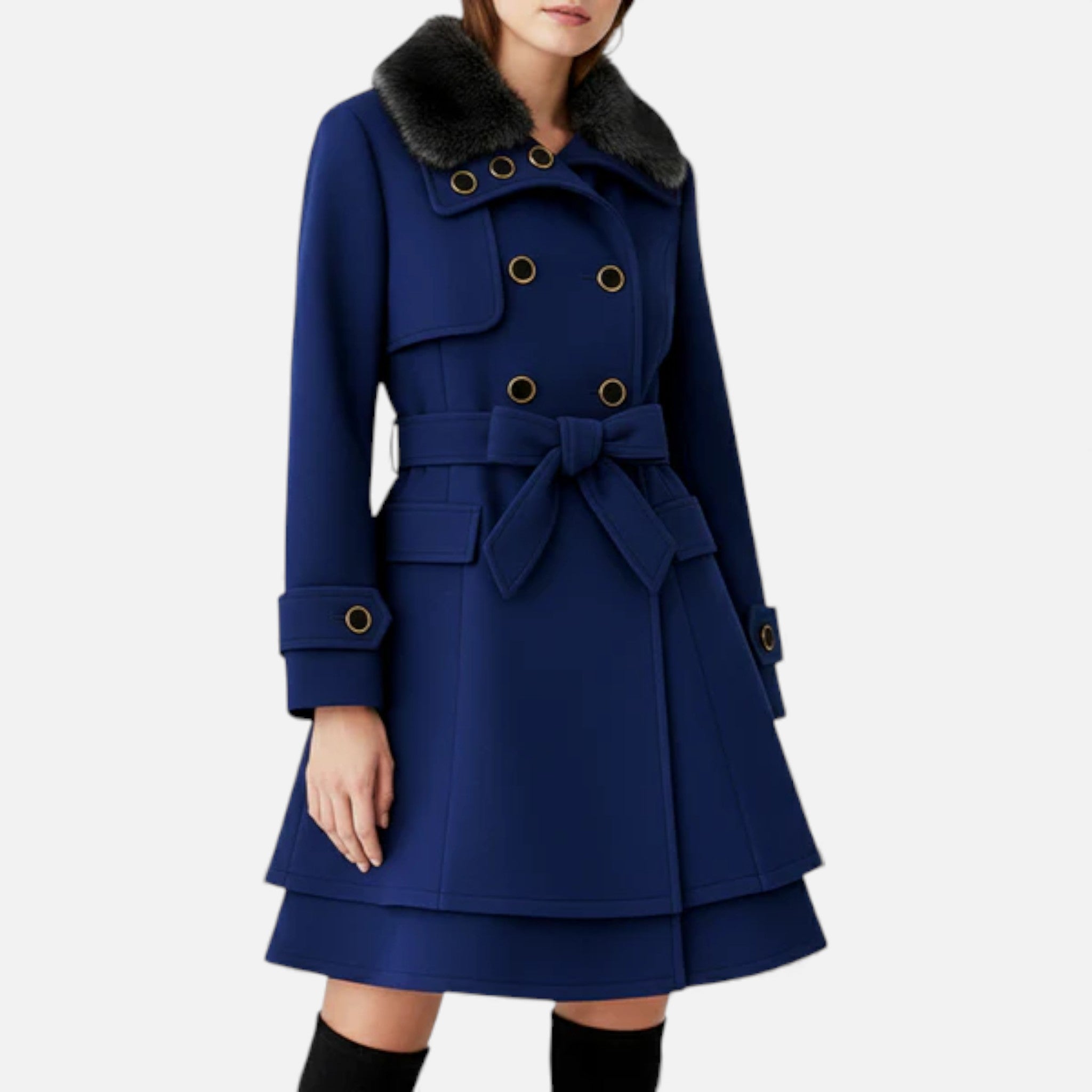 Veroux Mode | Women’s Double-Breasted Coat – Wool Blend Elegance