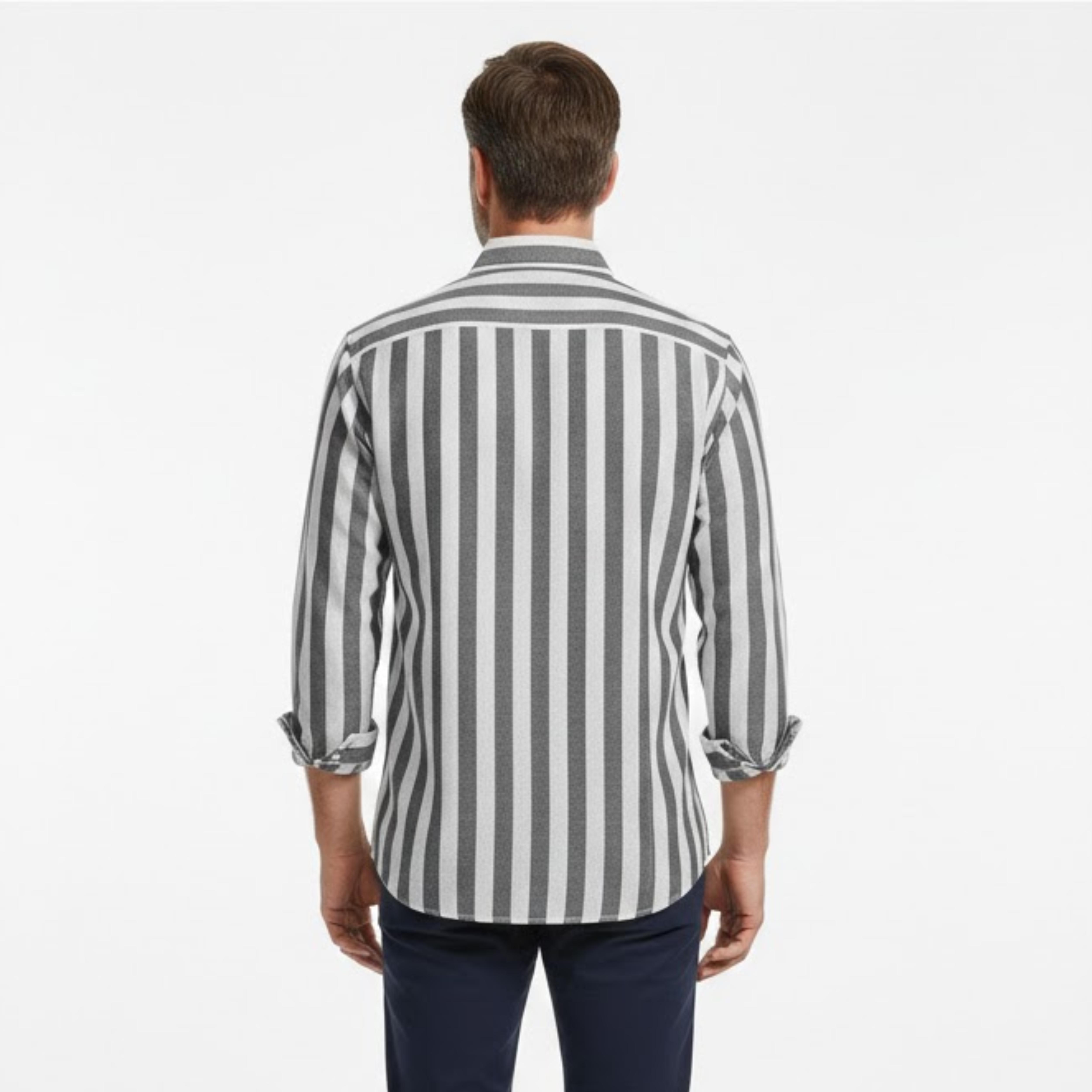 Men's Striped Casual Shirt Long Sleeve Turn-Down Collar Single Breasted Polyester Top
