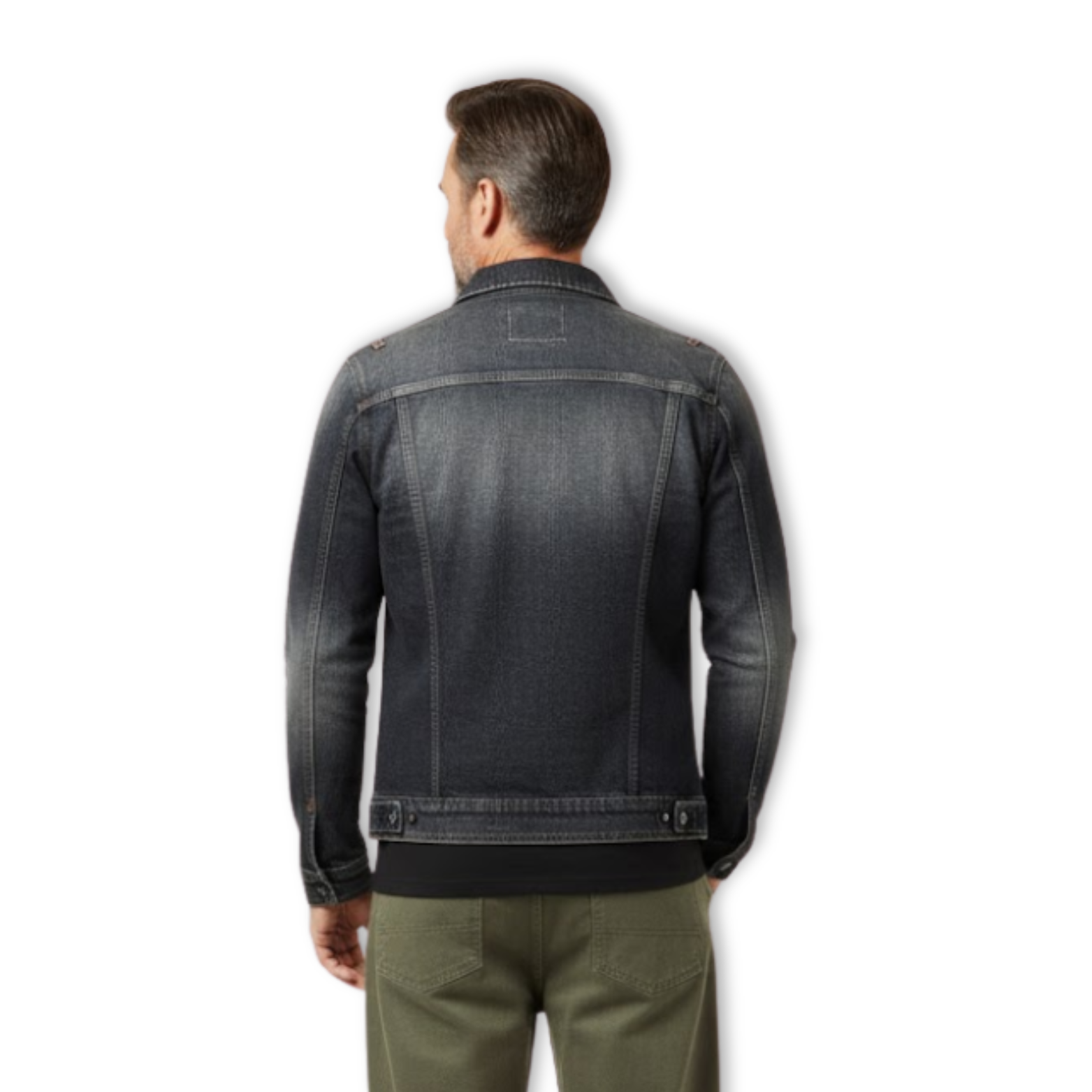 Vintage Denim Jacket with Zip Stand Up Cotton Slim Fit Denim Coat