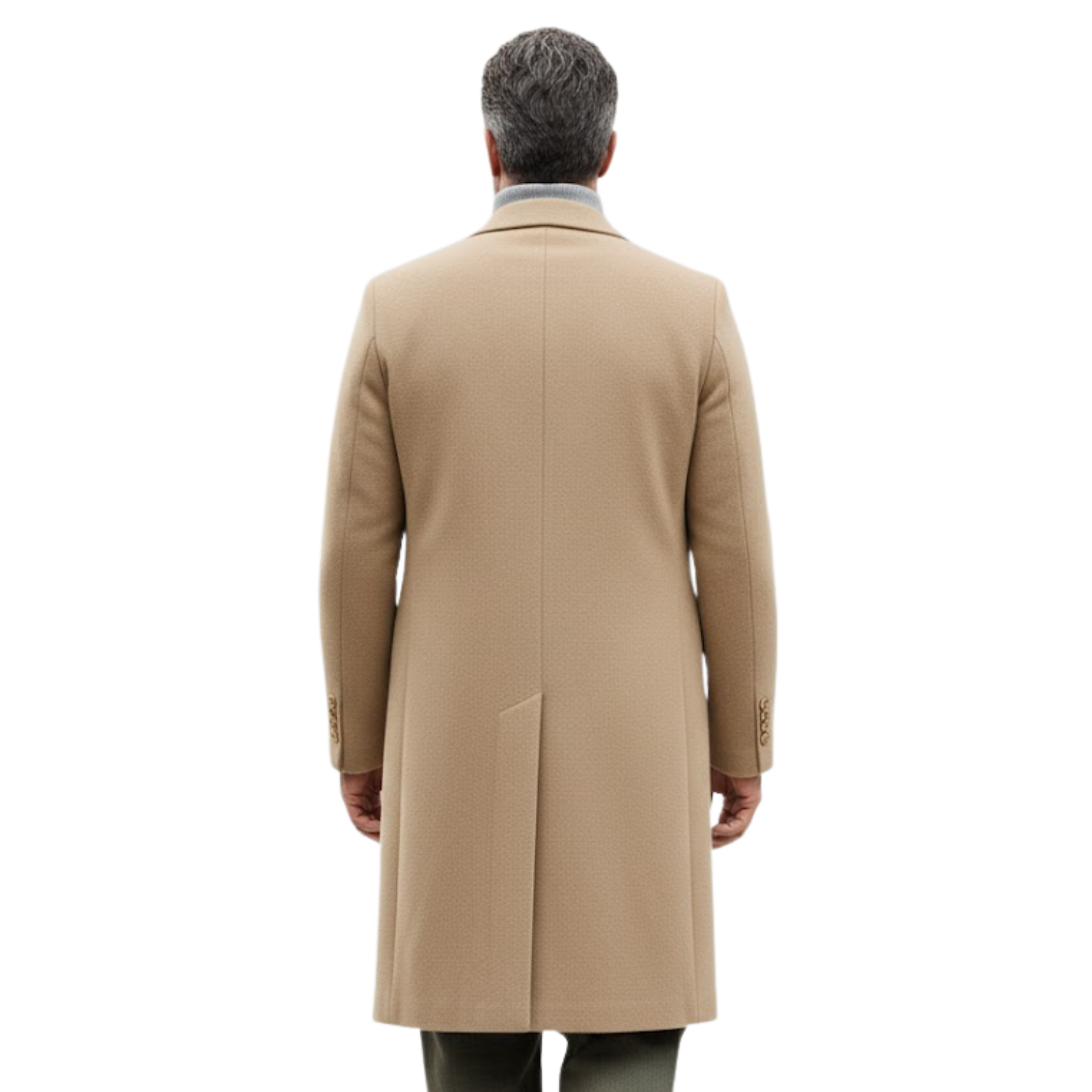 Men's Mid-Length Wool Blend Overcoat Single Breasted Slim Fit Trench Coat Jacket