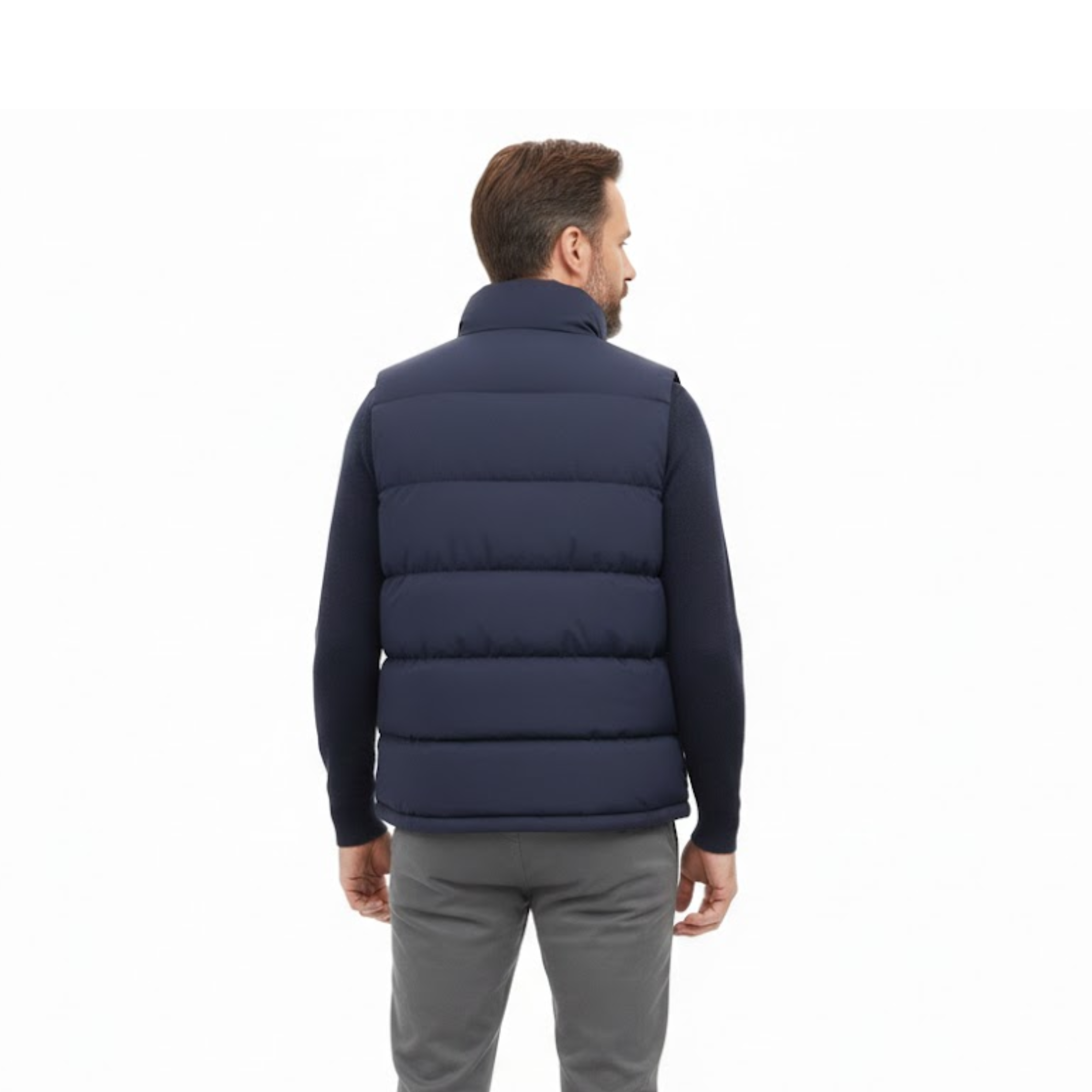 Men's Puffer Vest Cotton Padded Sleeveless Jacket with Zipper Pockets and Stand Collar