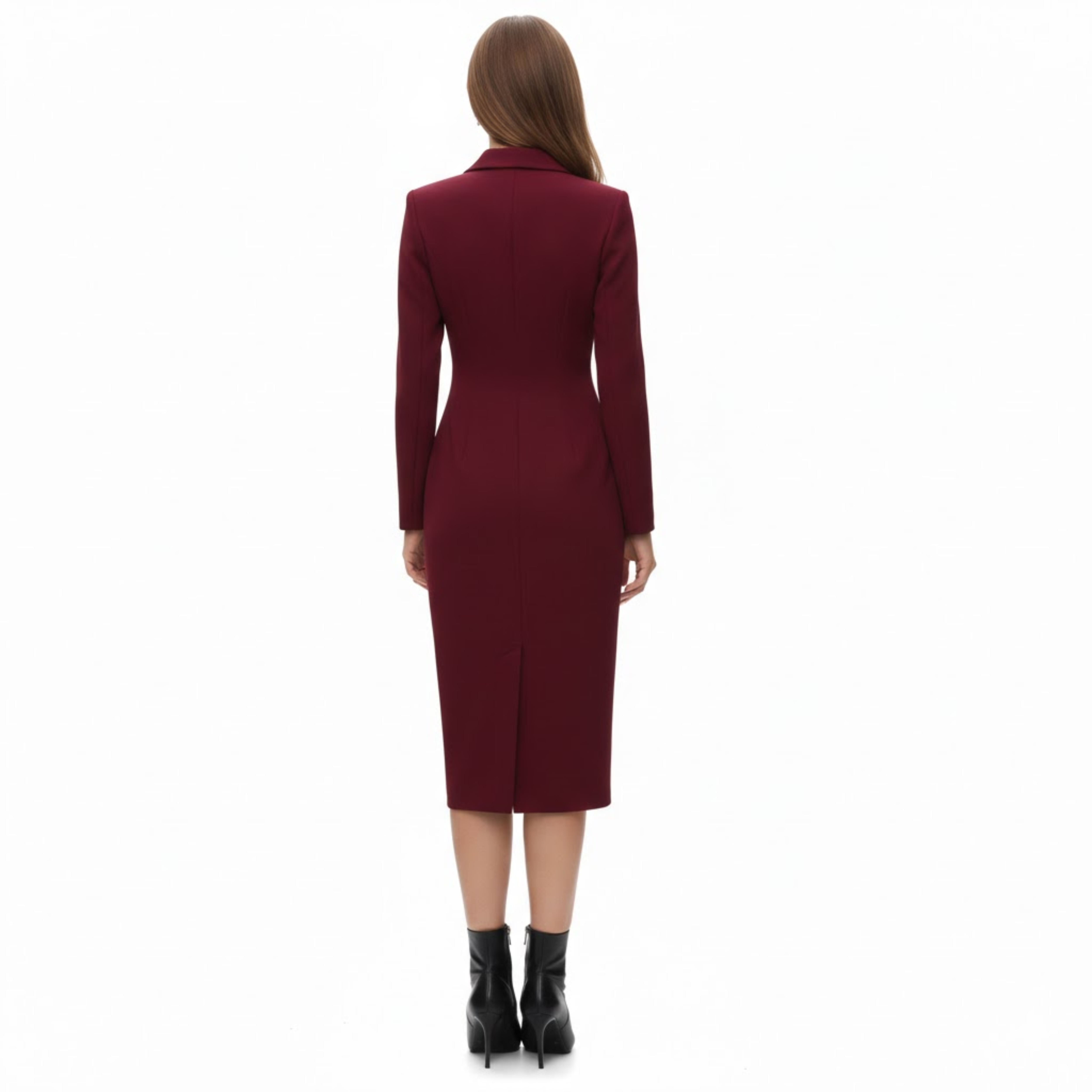 Women's Double Breasted Blazer Dress Long Sleeve Notched Lapel Midi Business Suit