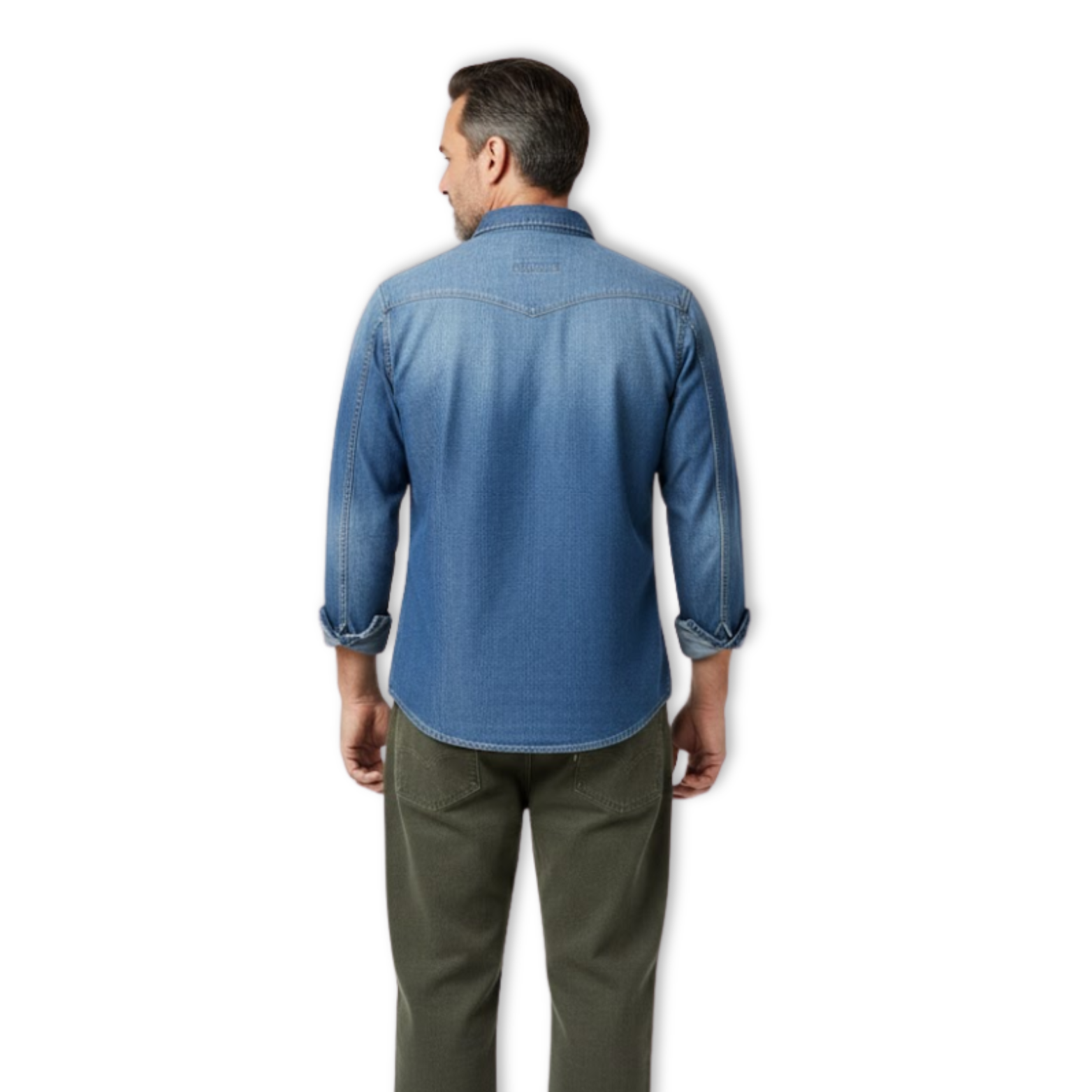 Elastic Cotton Denim Shirt Men Long Sleeve Slim Fit