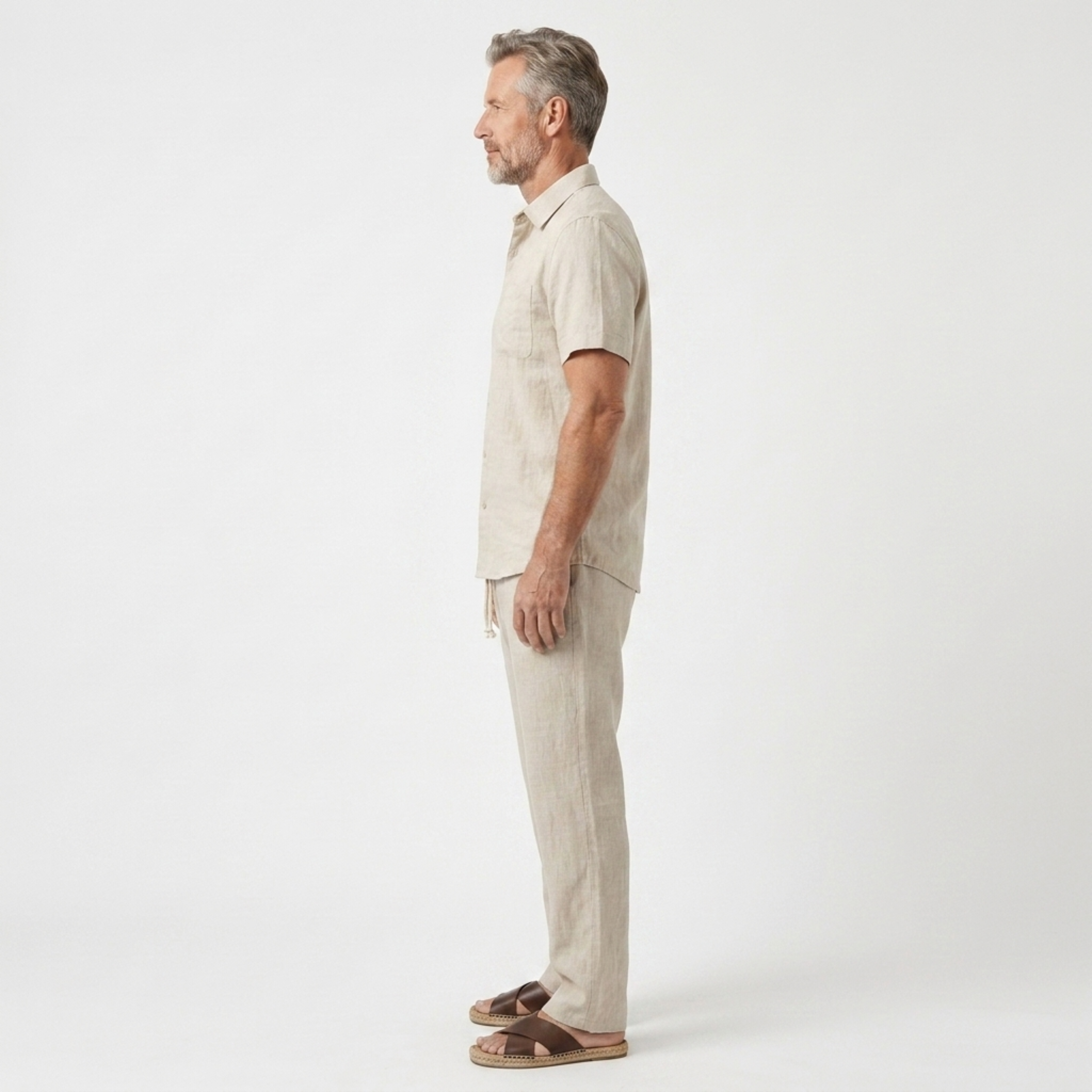 Linen two-piece set for men — relaxed fit — beach holiday