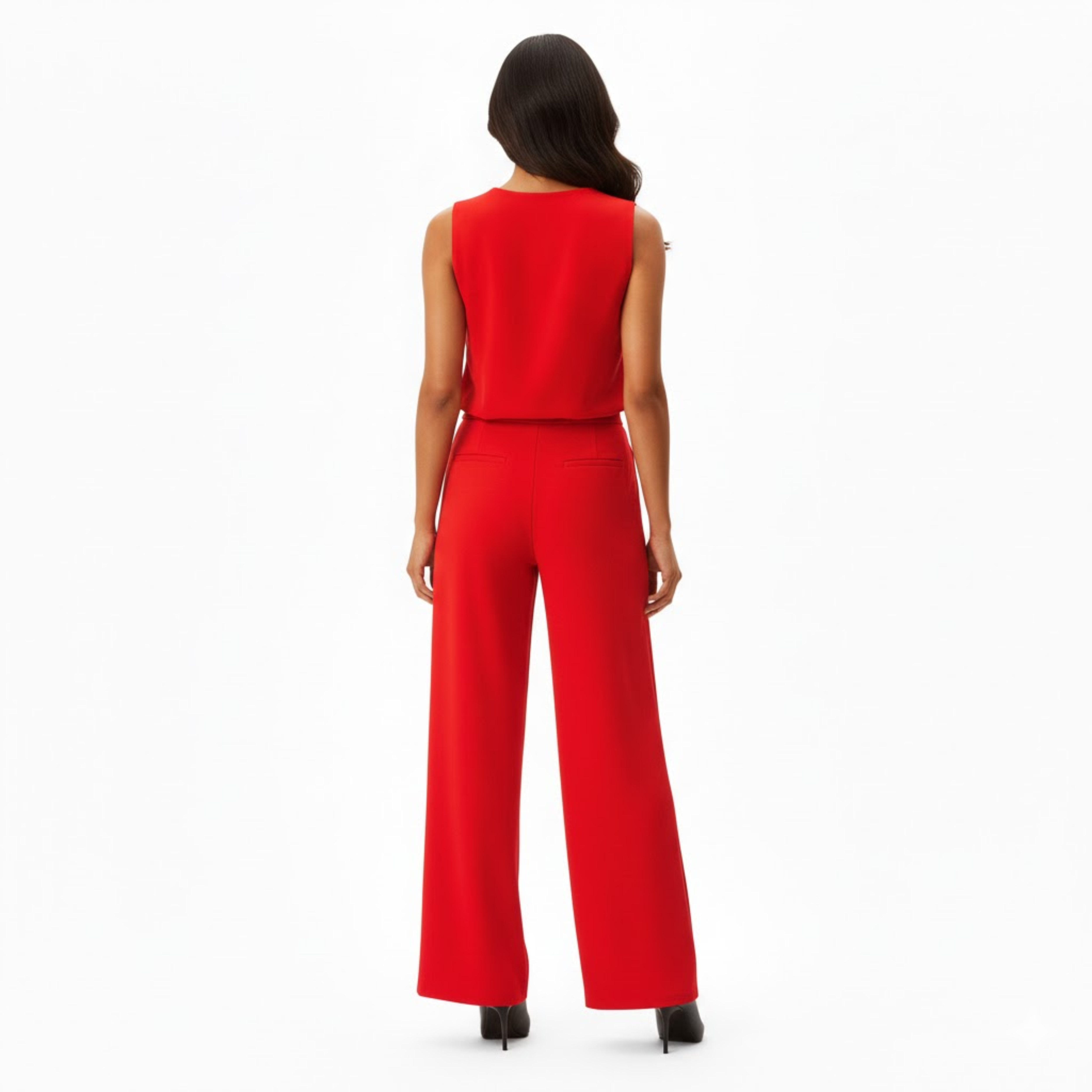 Women's Sleeveless Wide Leg Jumpsuit with Mock Neck and Full Length Trousers