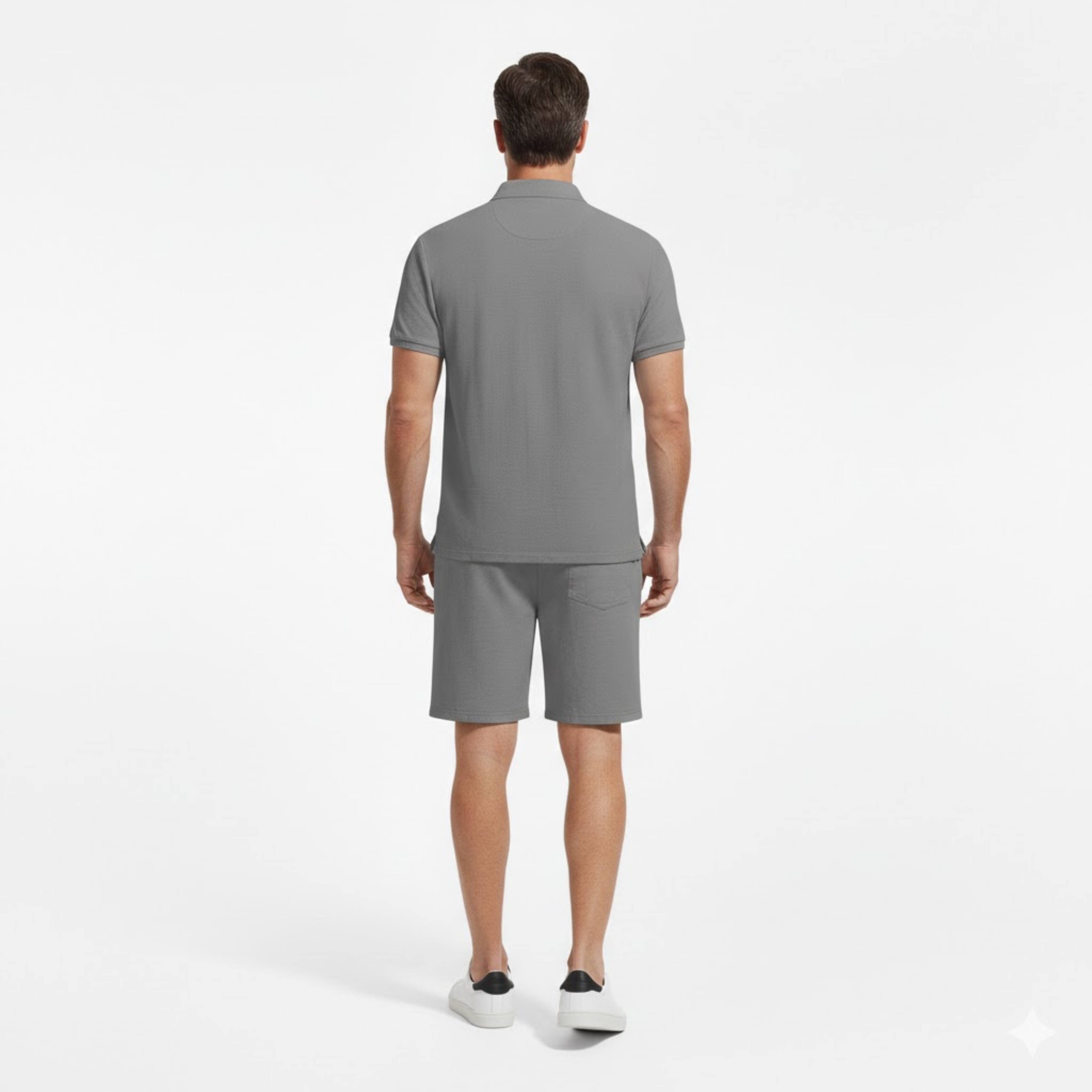 Men's Two Piece Linen Set Short Sleeve Polo Shirt and Drawstring Shorts Casual Suit