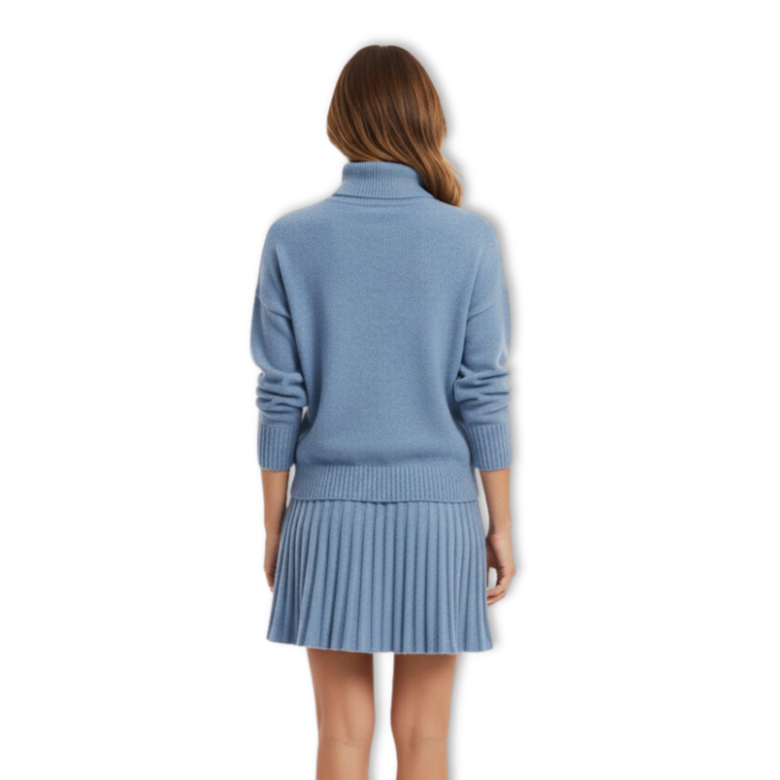 Women's Turtleneck Knit Sweater and Mini Skirt Two-Piece Set Long Sleeve Ribbed Suit