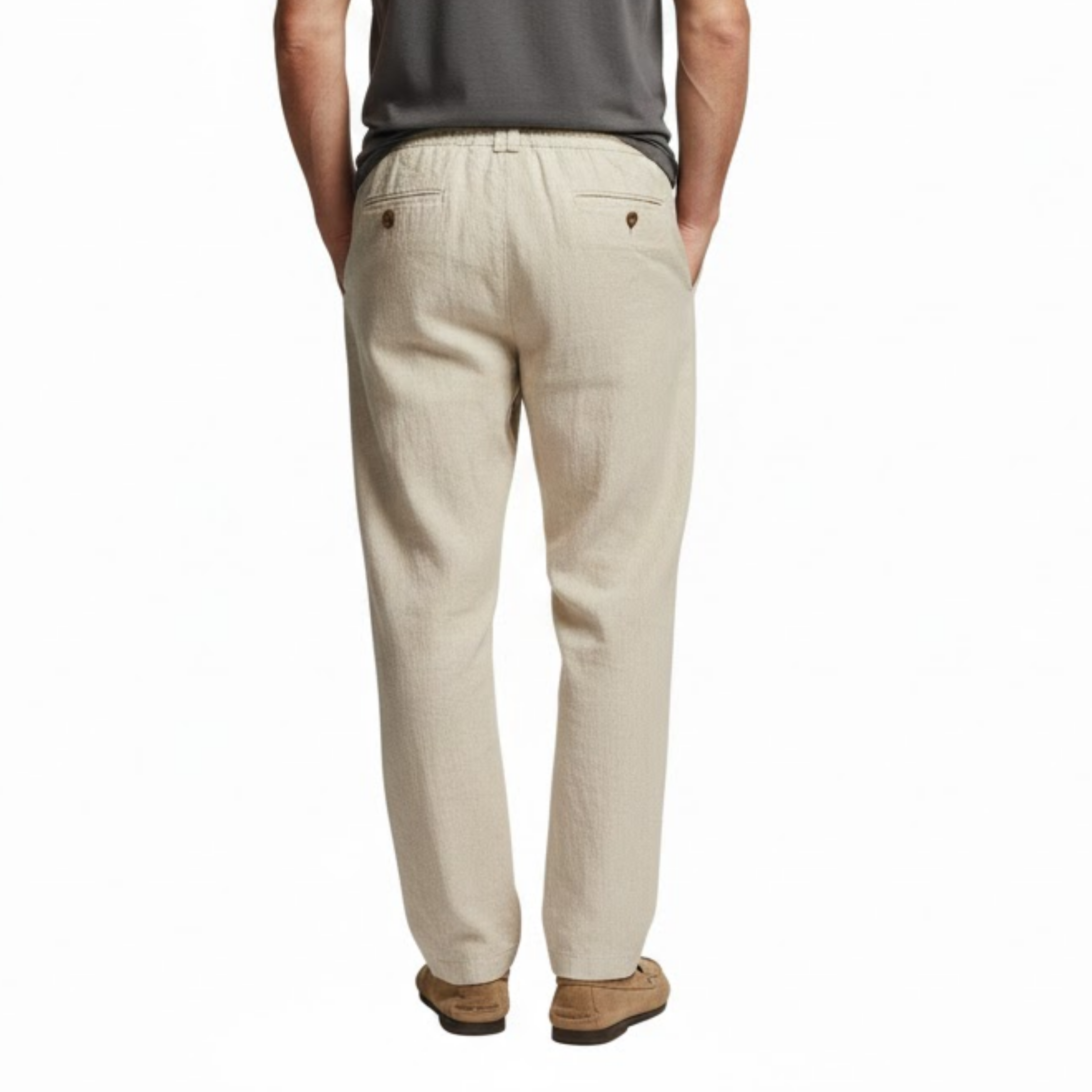 Men's Drawstring Linen Pants Elastic Waist Straight Leg Breathable Casual Trousers