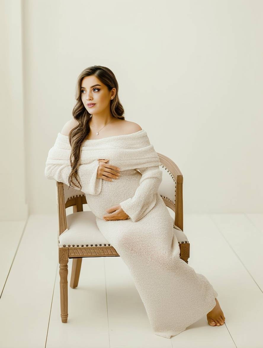 Off-Shoulder Maternity Knit Gown