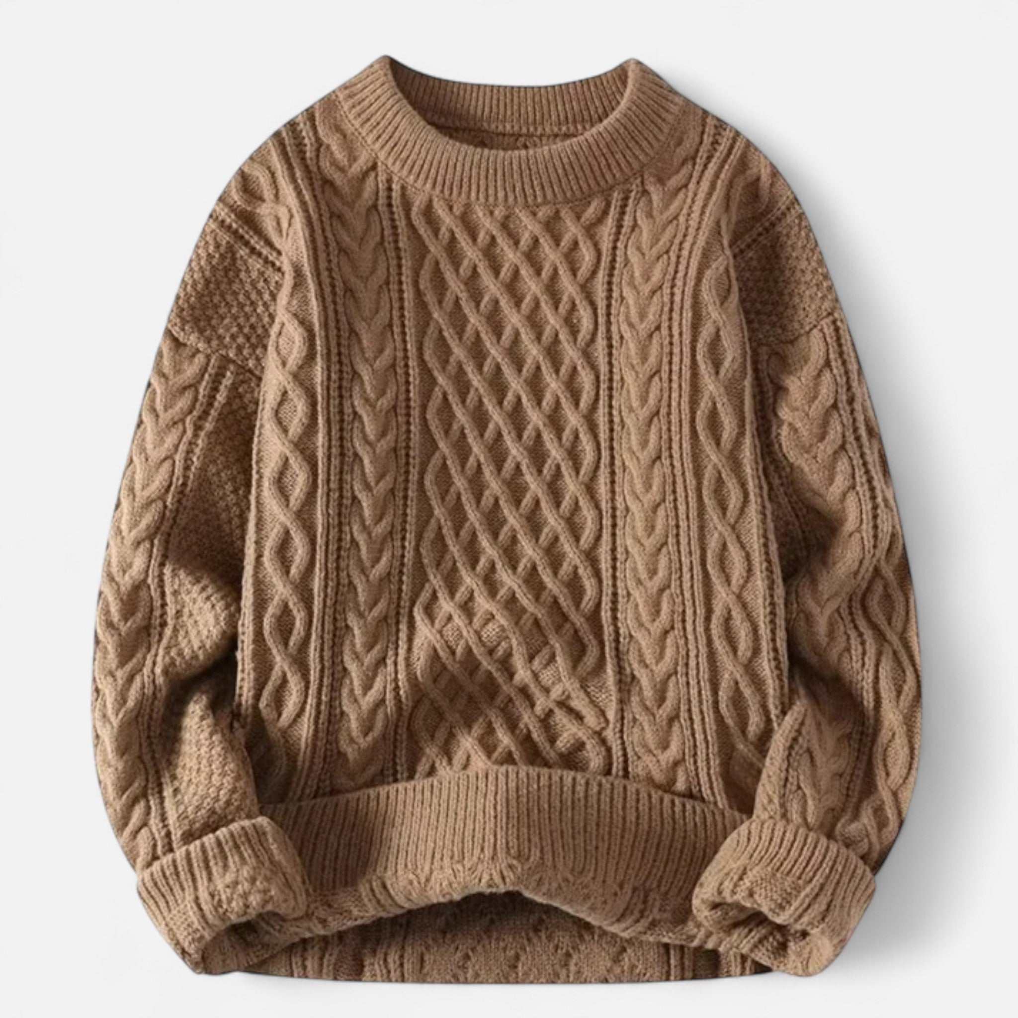 Veroux Mode | Women’s Wool Sweater – Cable Knit Round Neck Elegance